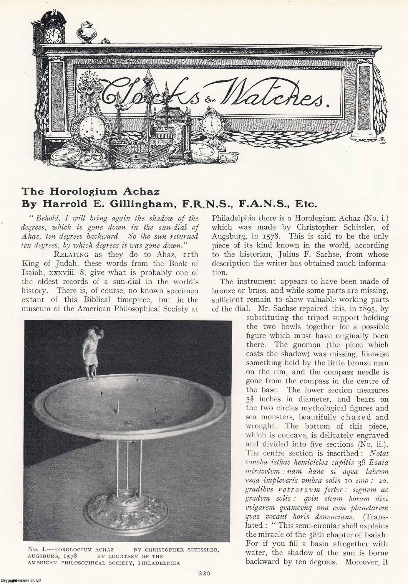 Harrold E. Gillingham - The Horologium Achaz made by Christopher Schissler of Augsburg in 1578. An original article from The Connoisseur, 1926.