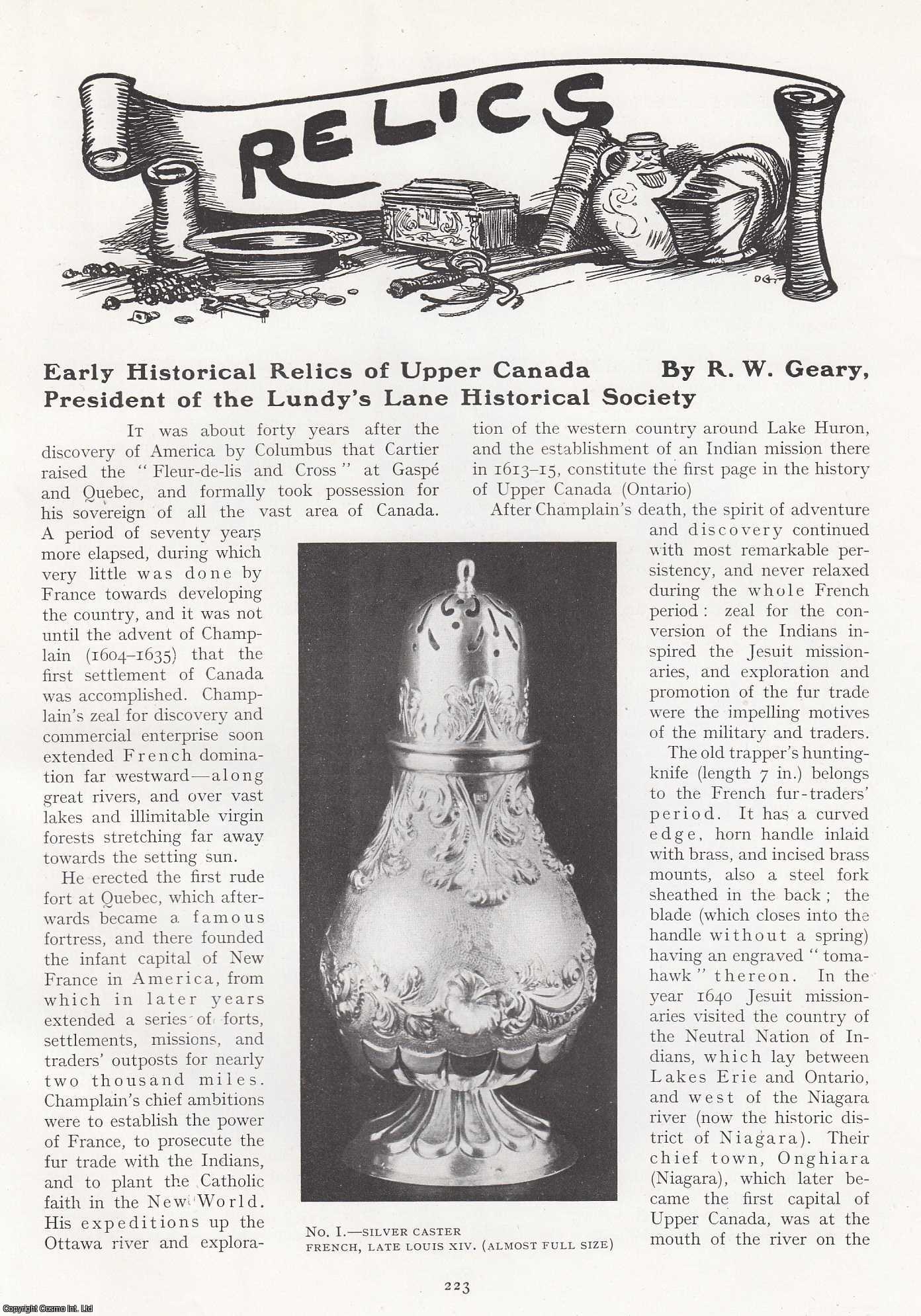 R.W Geary - Early Historical Relics of Upper Canada. An original article from The Connoisseur, 1921.