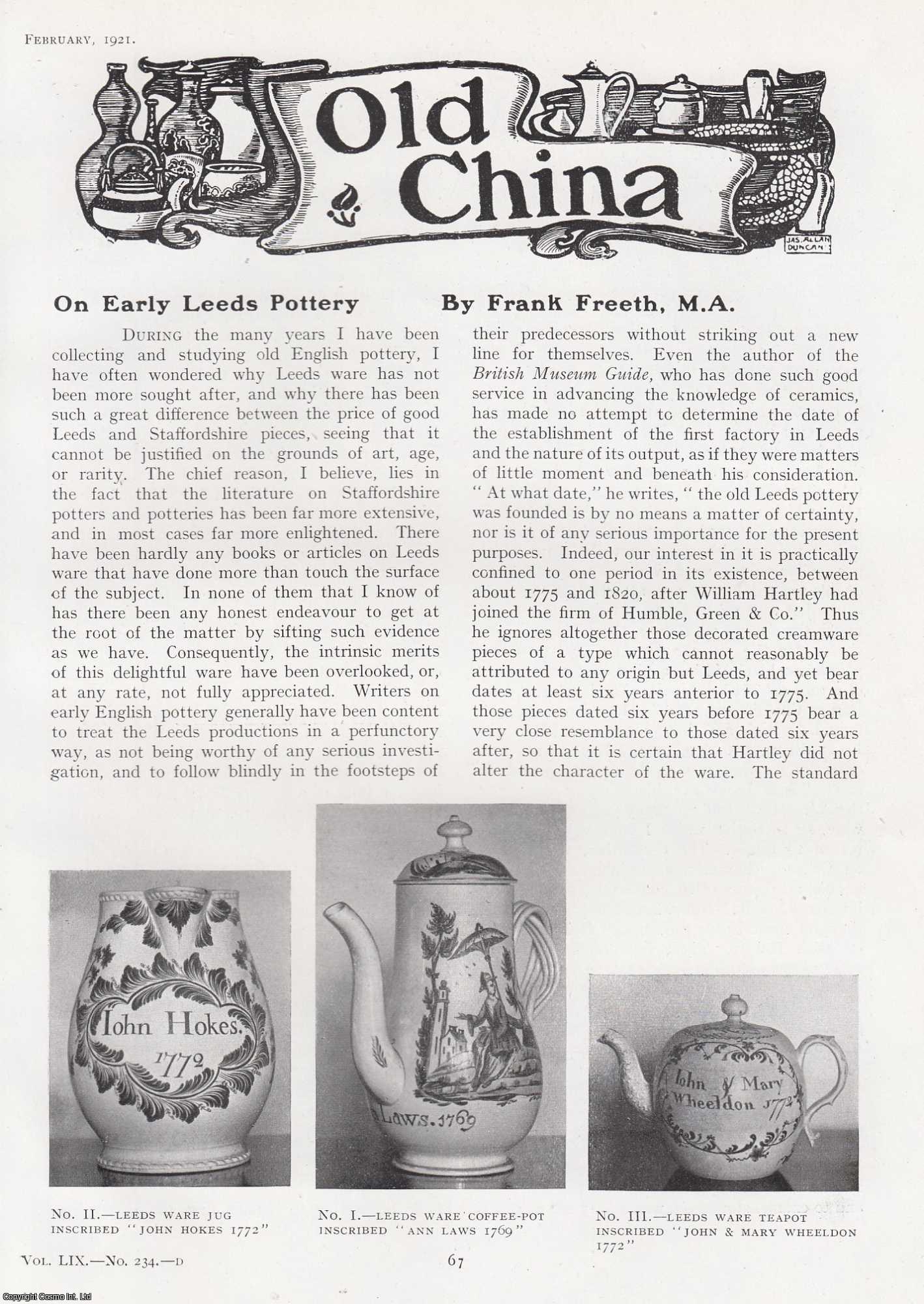 Frank Freeth - Early Leeds Pottery. An original article from The Connoisseur, 1921.