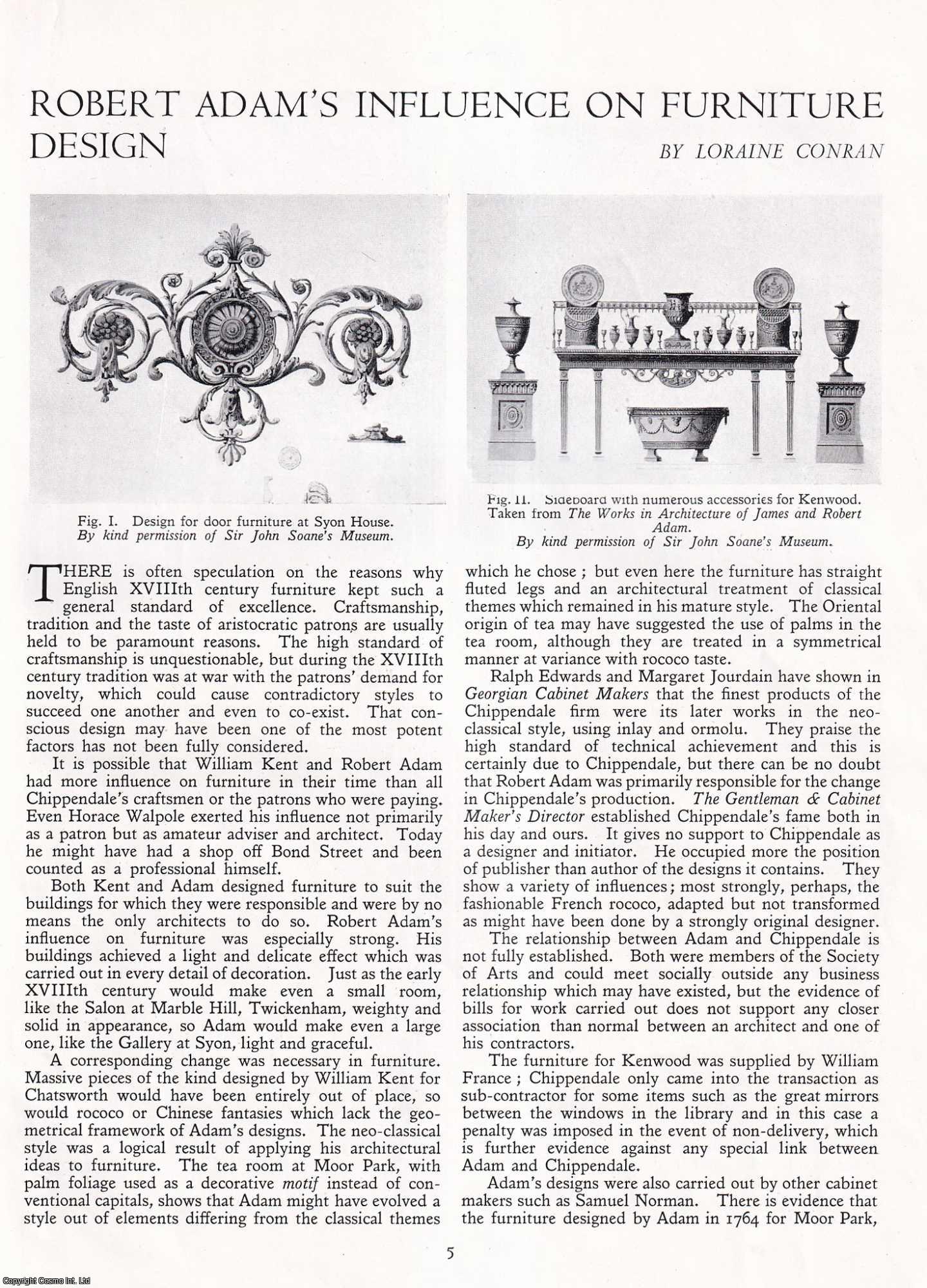 Loraine Conran - Robert Adam's Influence on Furniture Design. An original article from Apollo, International Magazine of the Arts, 1951.