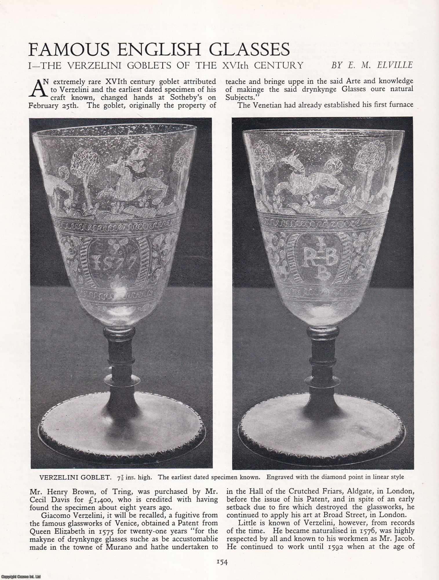 E.M. Elville - Famous English Glasses: The Verzelini Goblets of the Sixteenth Century. An original article from Apollo, International Magazine of the Arts, 1947.