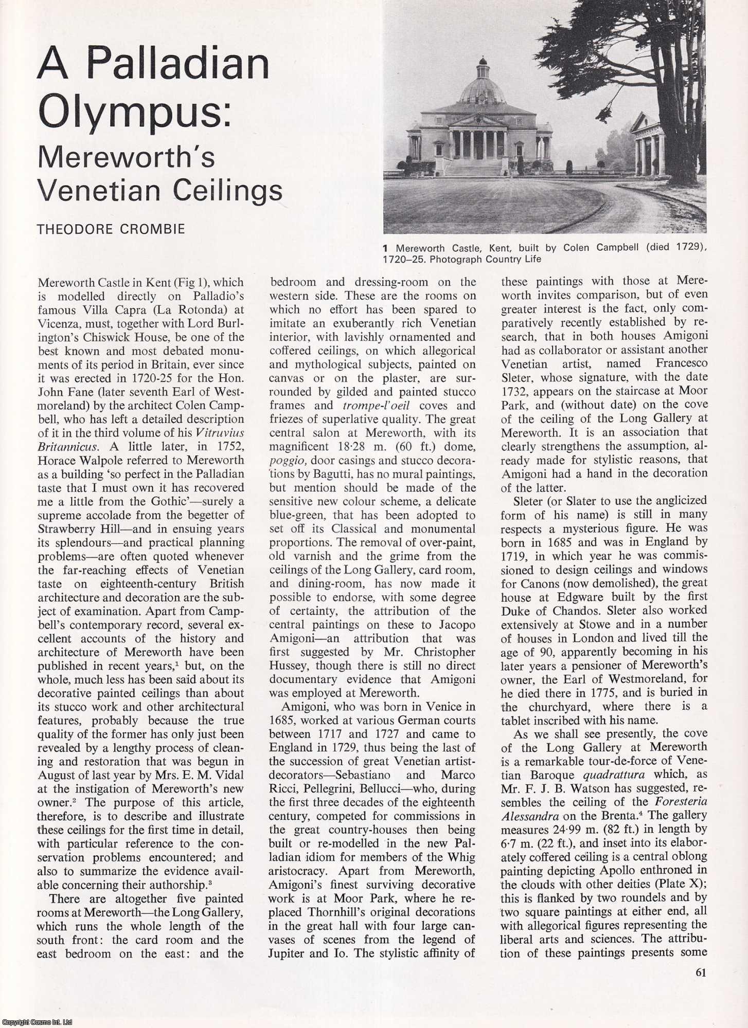 Theodore Crombie - The Venetian Ceilings at Mereworth Castle, Kent: A Palladian Olympus. An original article from Apollo, International Magazine of the Arts, 1969.