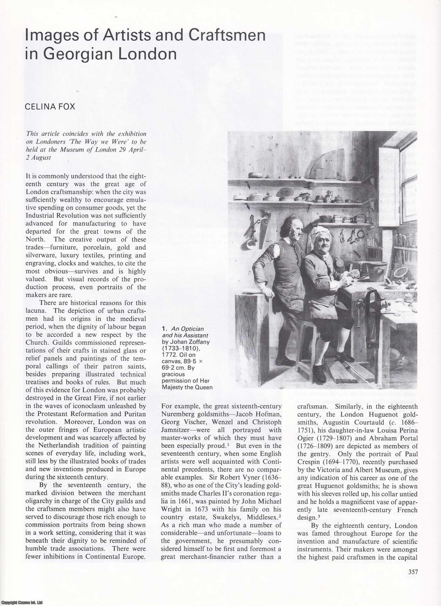 Celina Fox - Images of Artists and Craftsman in Georgian London. An original article from Apollo, International Magazine of the Arts, 1987.