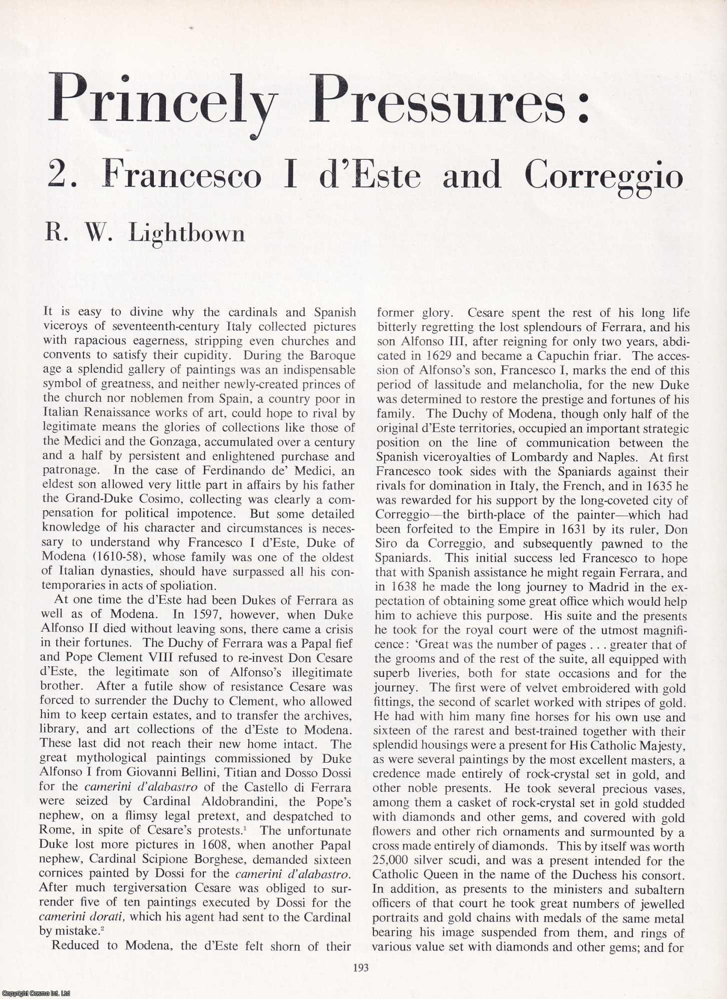 R.W. Lightbown - Francesco I d'Este and Correggio. An original article from Apollo, International Magazine of the Arts, 1963.