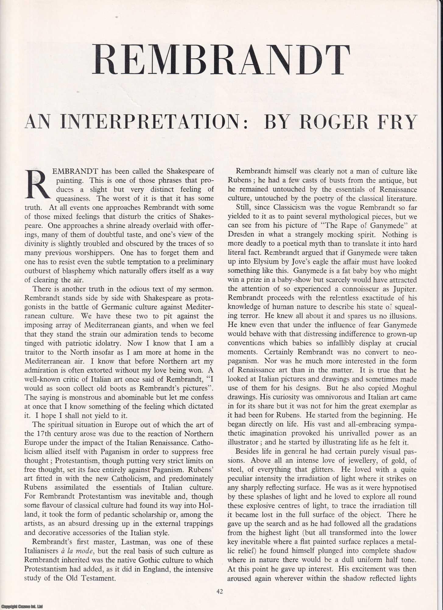 Roger Fry - Rembrandt: An Interpretation. An original article from Apollo, International Magazine of the Arts, 1962.