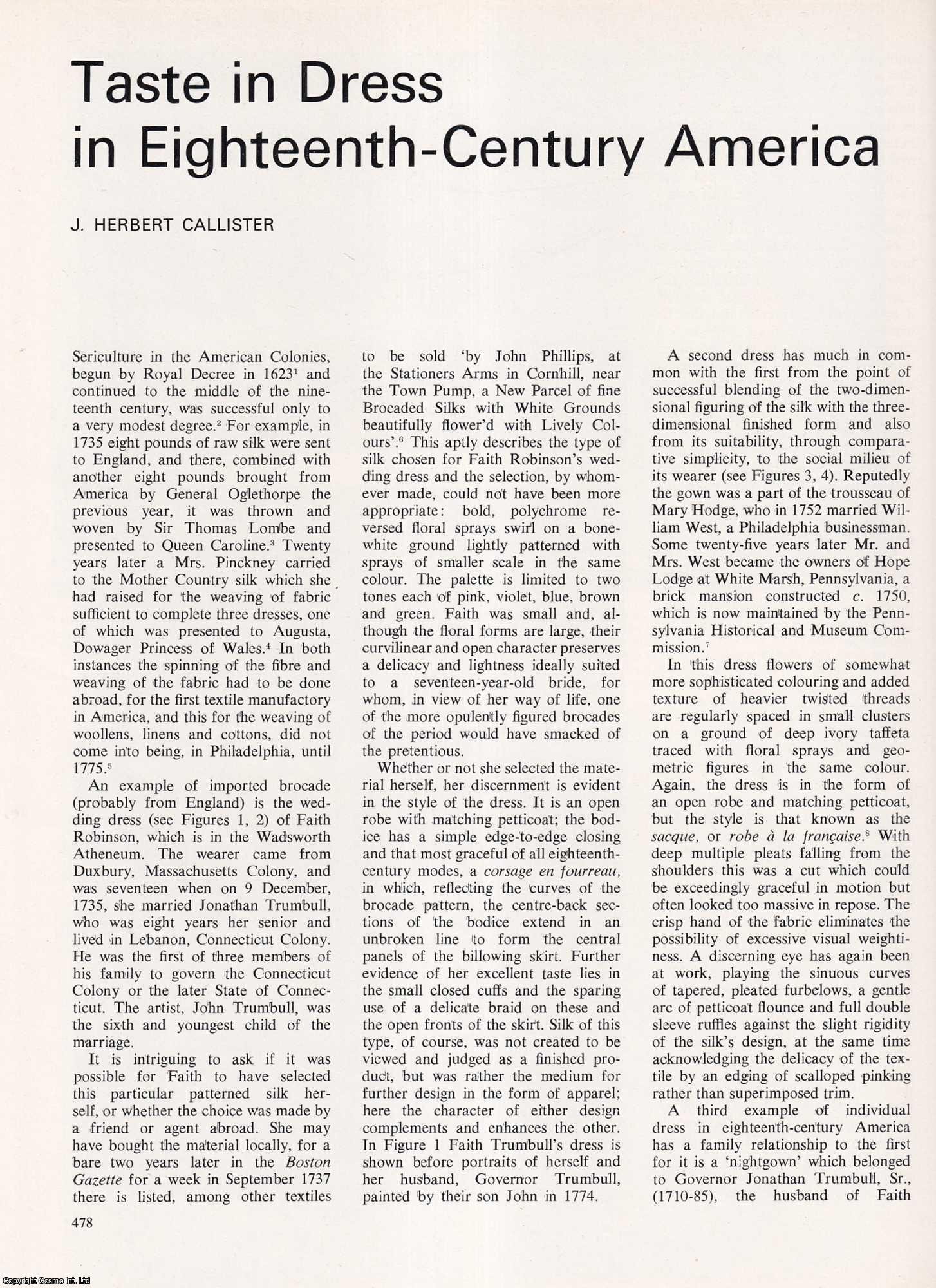 J. Herbert Callister - Taste in Dress in Eighteenth-Century America. An original article from Apollo, International Magazine of the Arts, 1968.