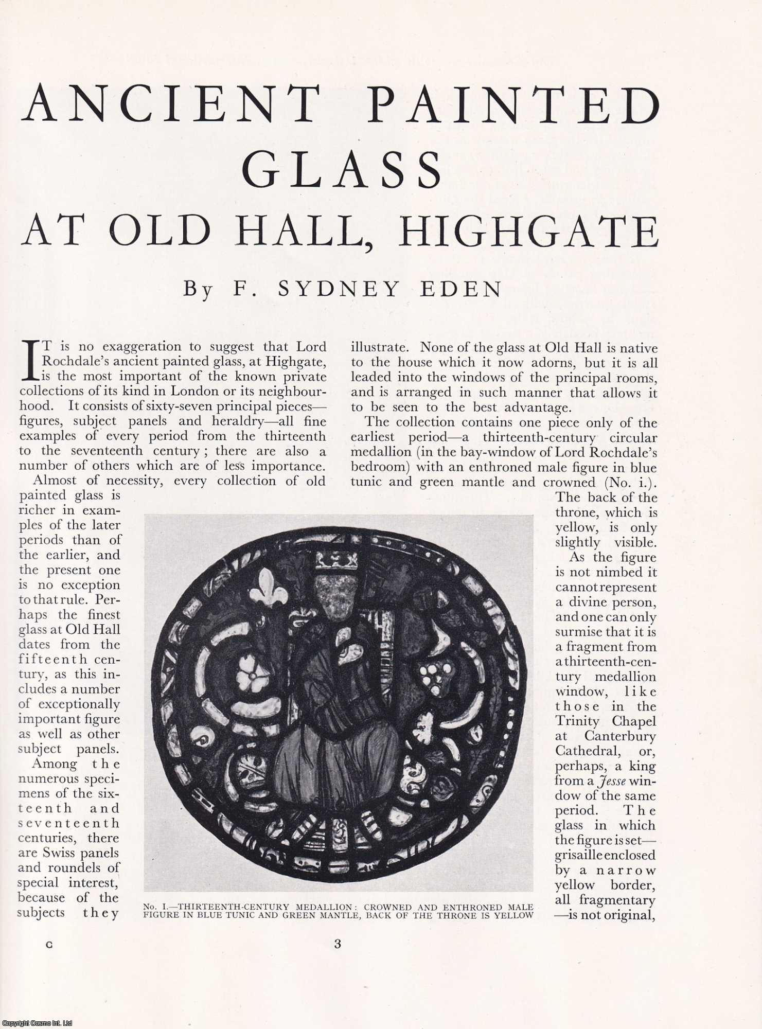 F. Sydney Eden - Ancient Painted Glass at Old Hall, Highgate, London. An original article from The Connoisseur, 1934.