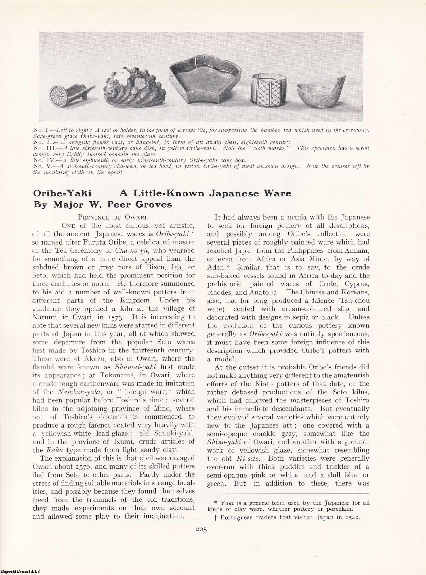 Major W. Peer Groves - Oribe-Yaki: A Little Known Japanese Ware. An original article from The Connoisseur, 1927.