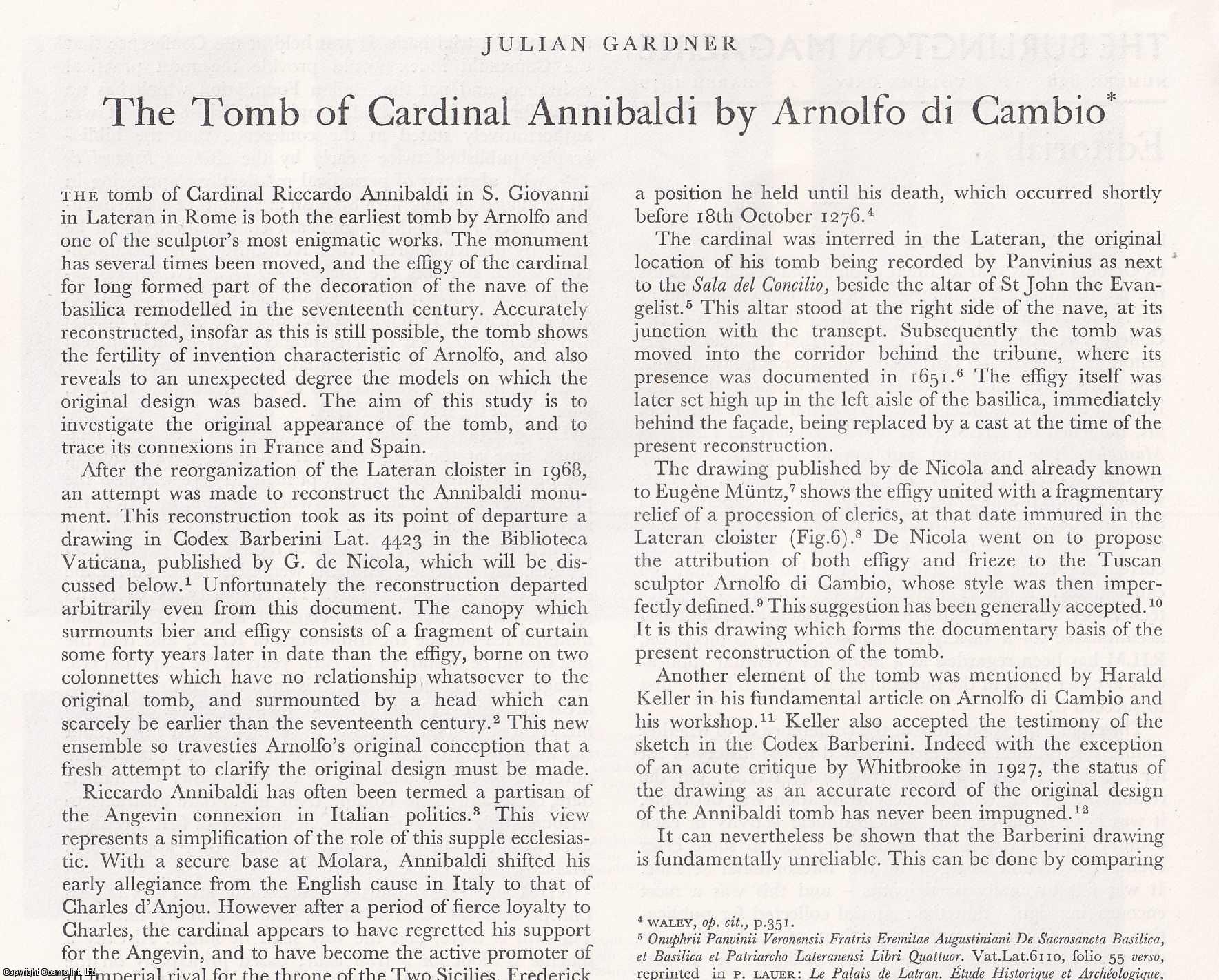 Julian Gardner - The Tomb of Cardinal Annibaldi by Arnolfo di Cambio. An original article from The Burlington Magazine, 1972.