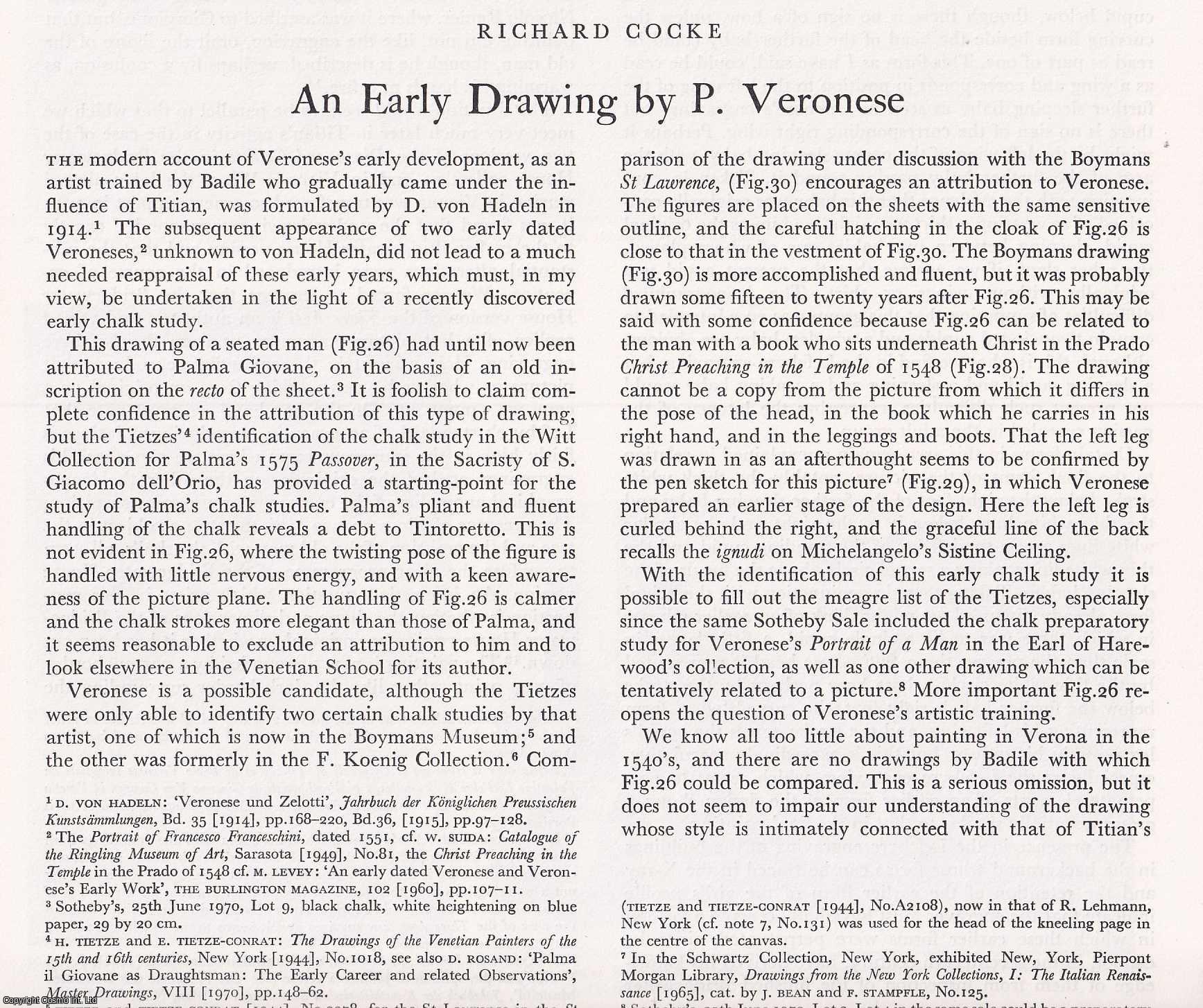 Richard Cocke - An Early Drawing of Paolo Veronese. An original article from The Burlington Magazine, 1971.