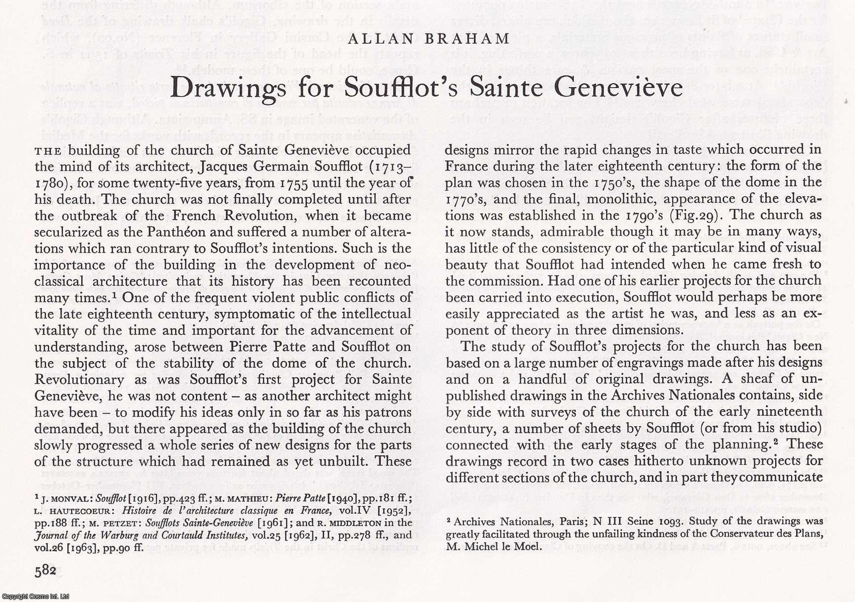 Allan Braham - Drawings for Soufflot's Sainte Genevieve Church in Paris. An original article from The Burlington Magazine, 1971.