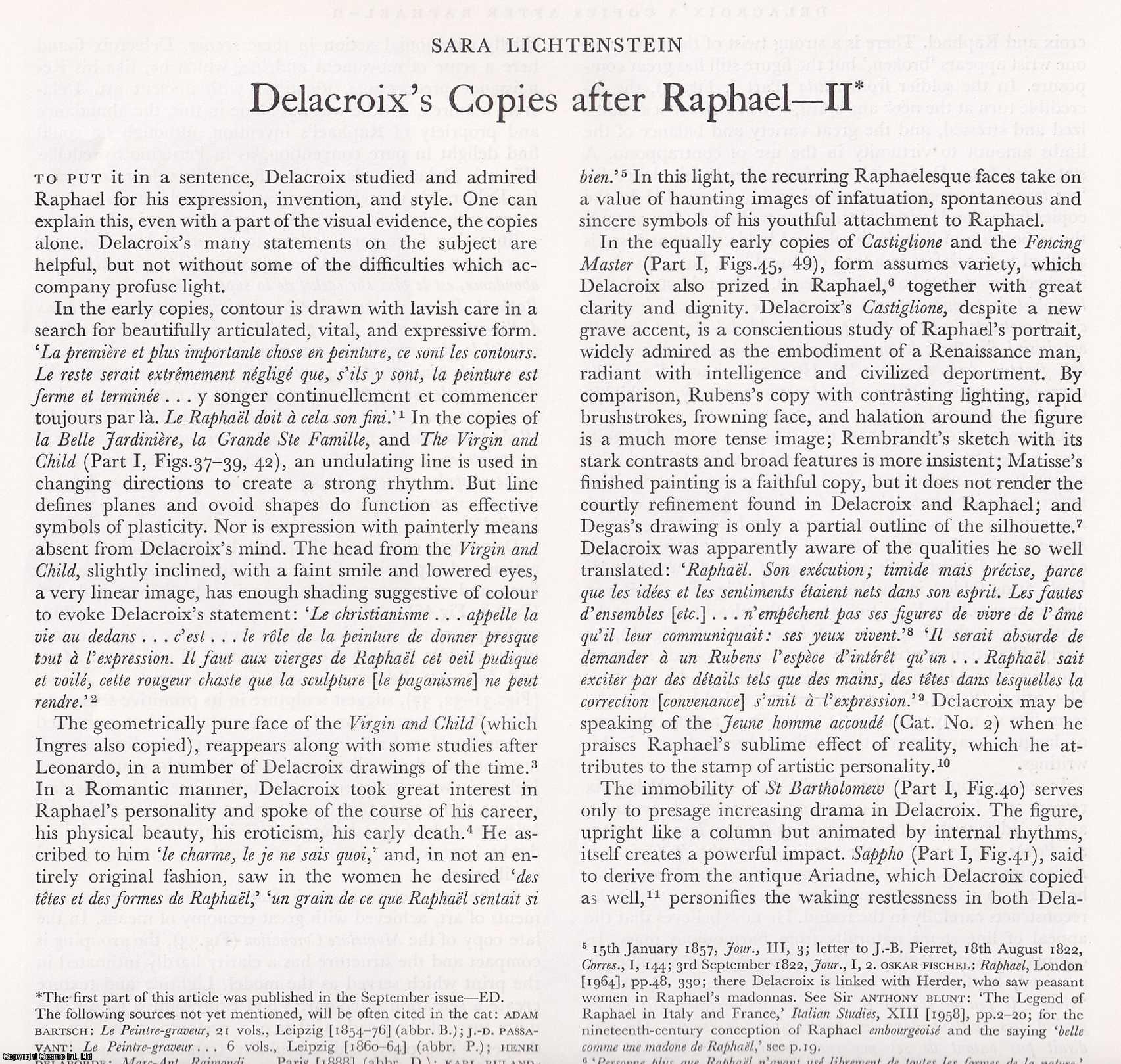 Sara Lichtenstein - Delacroix' Copies after Raphael, Part 2 only. An original article from The Burlington Magazine, 1971.