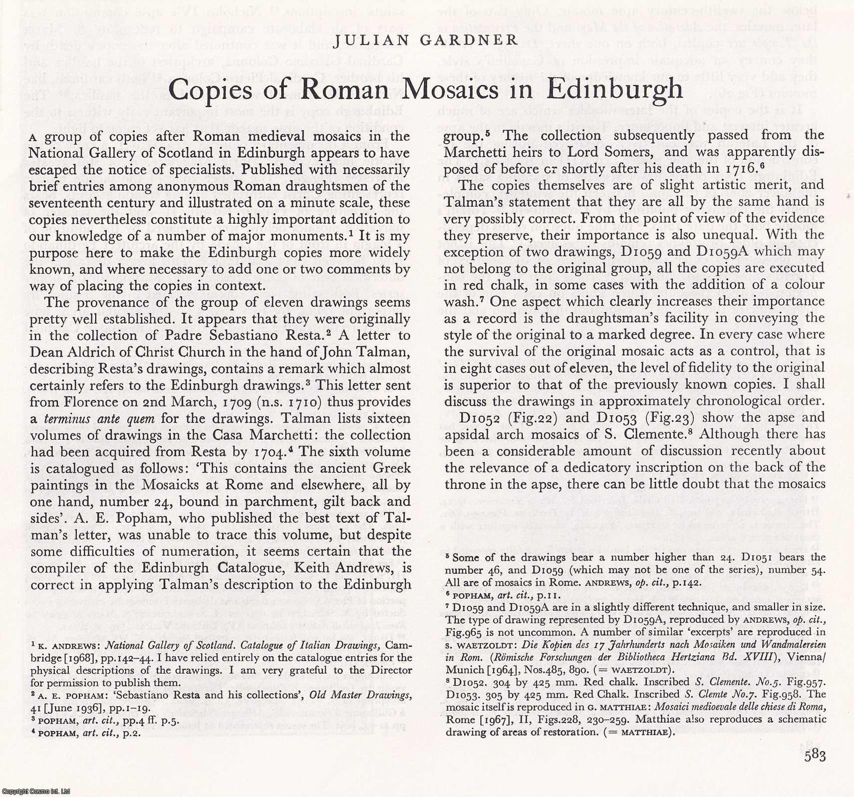 Julian Gardner - Copies of Roman Mosaics in Edinburgh. An original article from The Burlington Magazine, 1973.