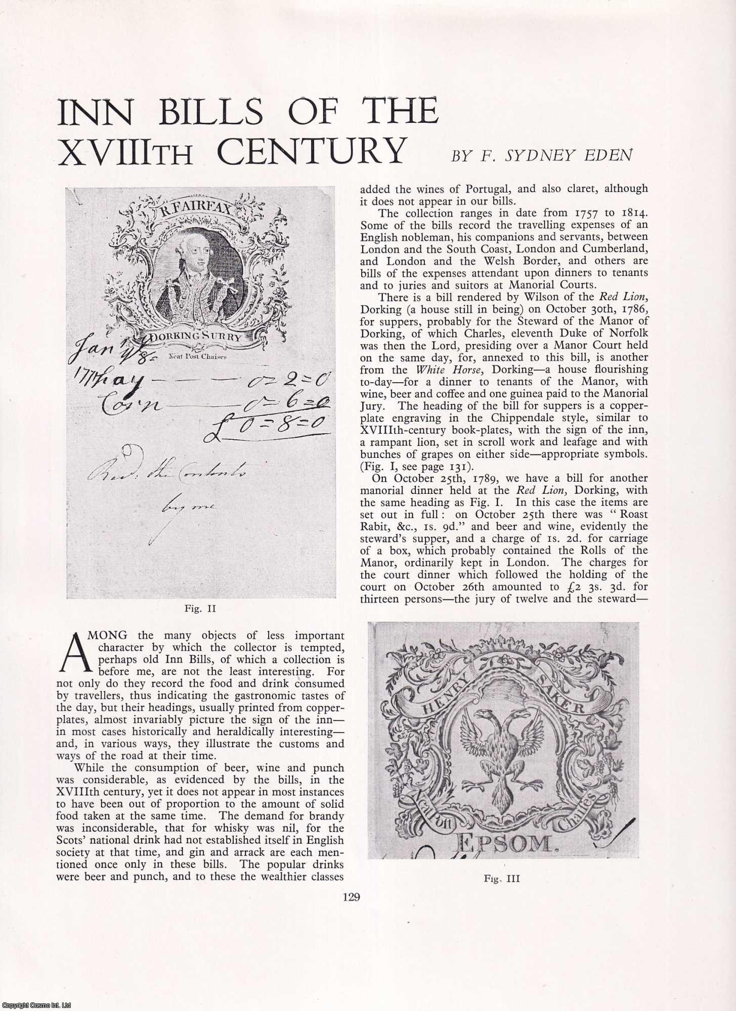 F. Sydney Eden - Inn Bills of the Eighteenth Century. An original article from Apollo, International Magazine of the Arts, 1938.