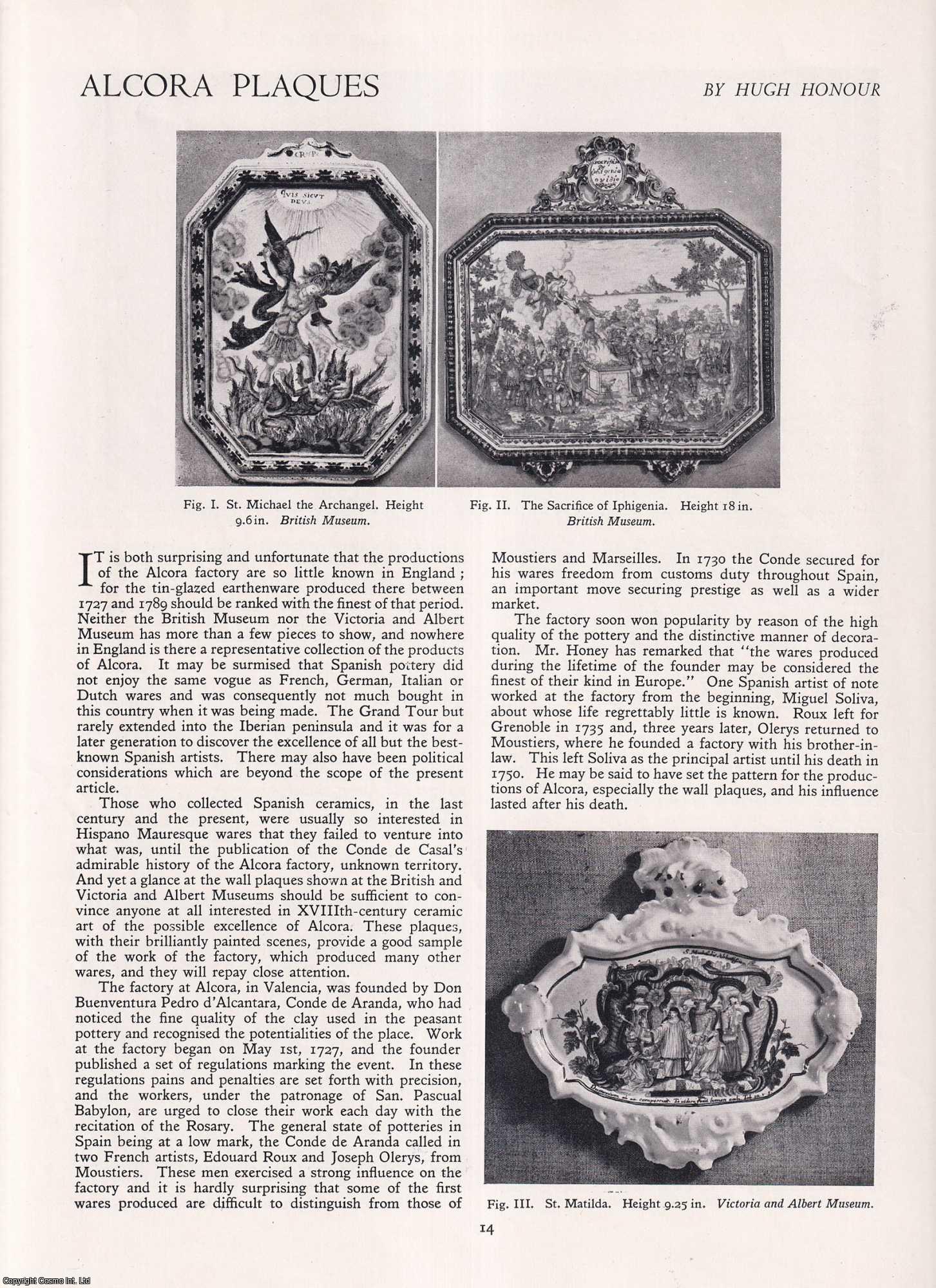 Hugh Honour - Tin-Glazed Earthenware Plaques of the Alcora Factory in Valencia. An original article from Apollo, International Magazine of the Arts, 1955.