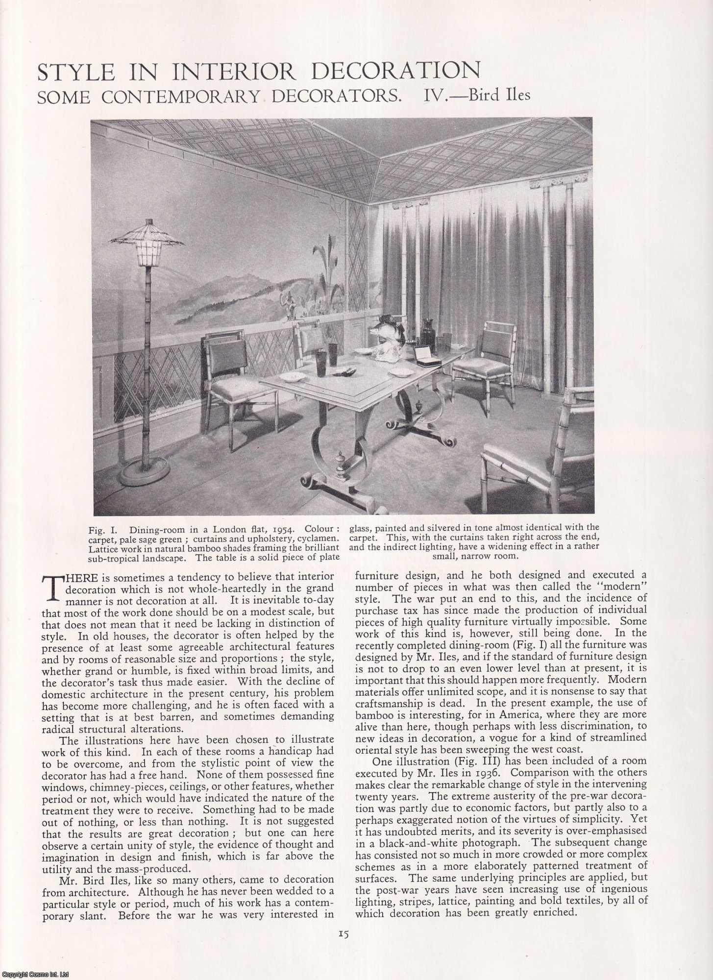 Not stated - Style in Interior Decoration, Contemporary Decorators: Bird Iles. An original article from Apollo, International Magazine of the Arts, 1957.