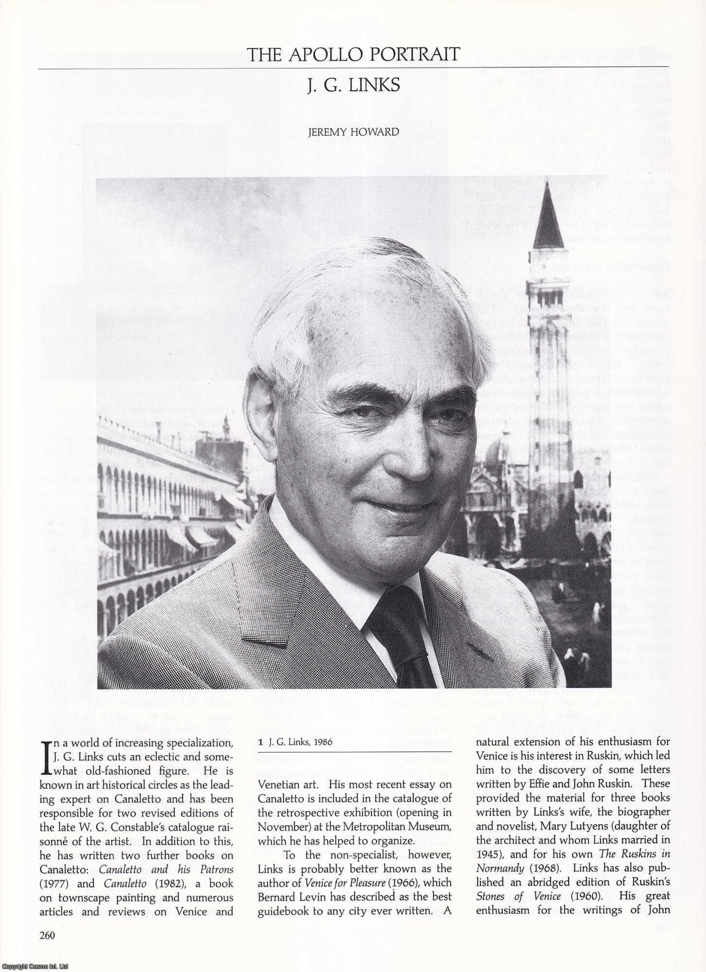 Jeremy Howard - J.G. Links: A Portrait of the Leading Expert on Canaletto. An original article from Apollo, International Magazine of the Arts, 1989.