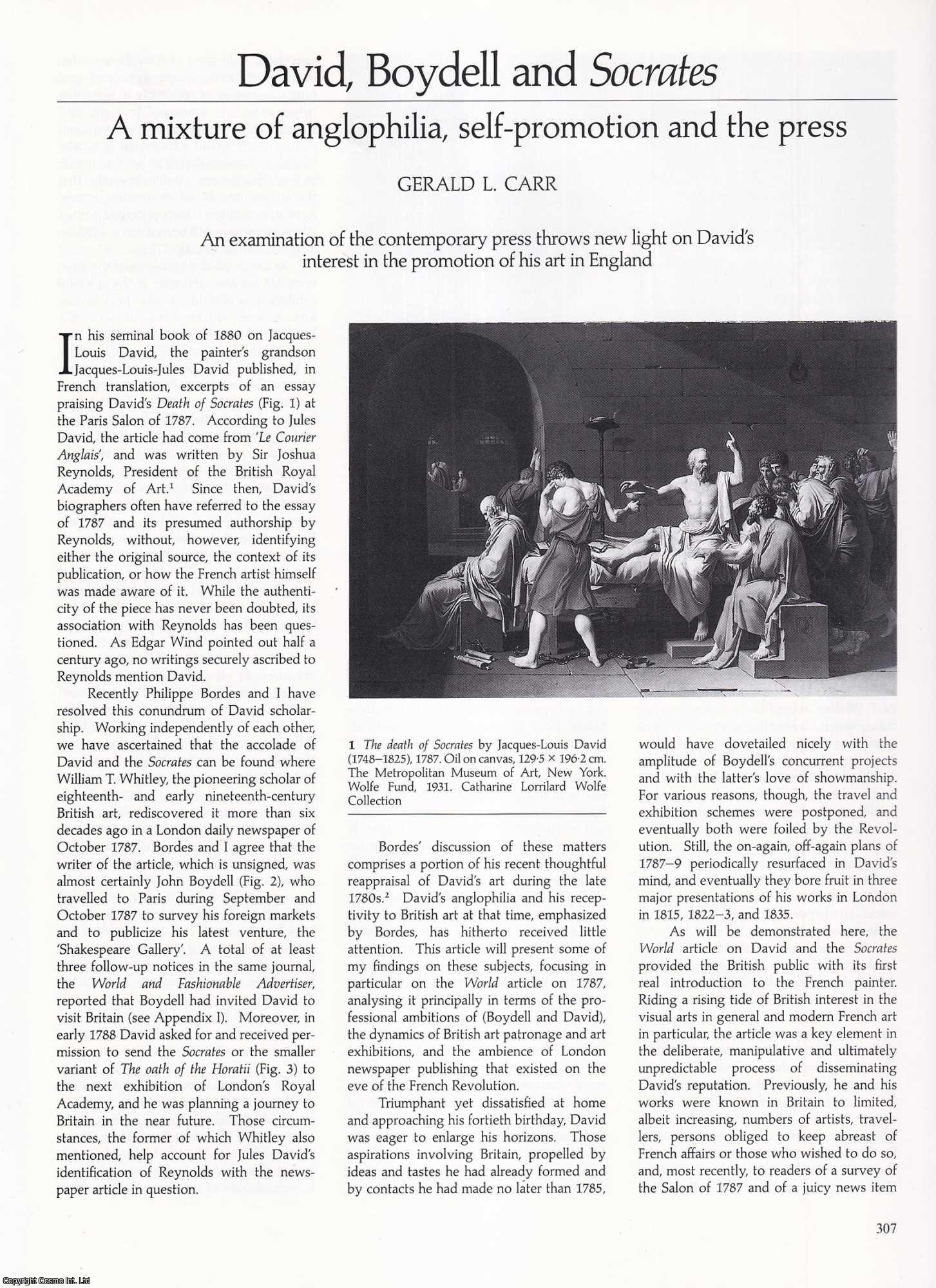 Gerald L. Carr - Jacques-Louis David, Boydell and Socrates. A mixture of anglophilia, self-promotion and the press. An original article from Apollo, International Magazine of the Arts, 1993.