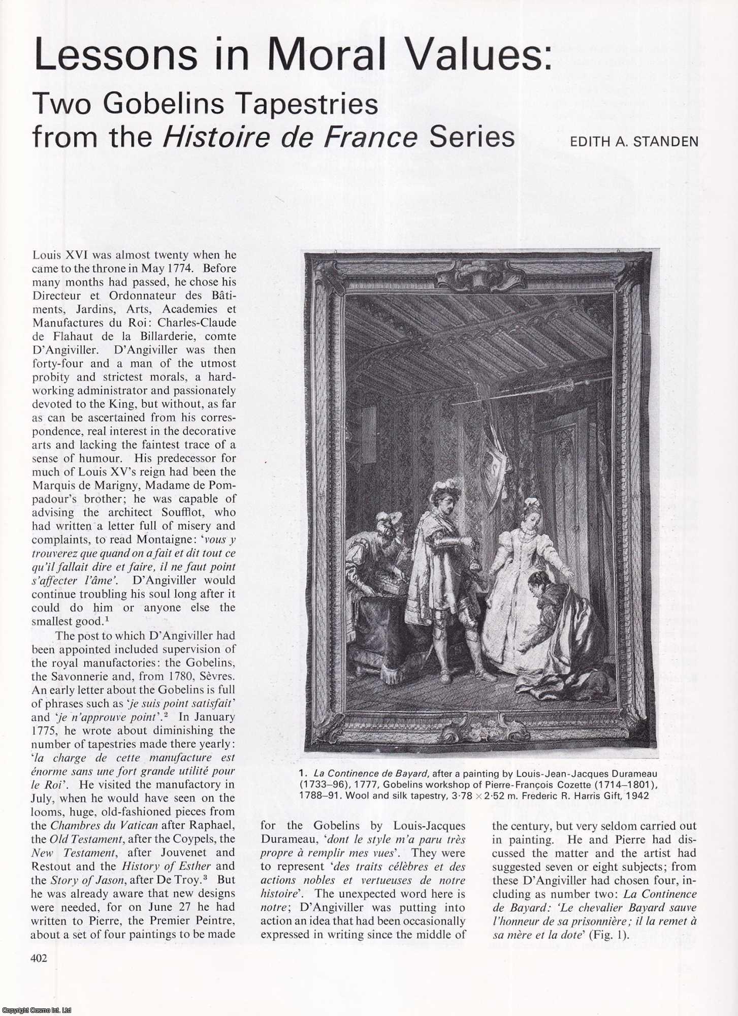 Edith A. Standen, Francois Souchal - Lessons in Moral Values: Two Gobelins Tapestries from the Histoire de France Series. Together with, The Nymph of Dampierre: A Statue by L.-C. Vasse. Two original articles from Apollo, International Magazine of the Arts, 1977.