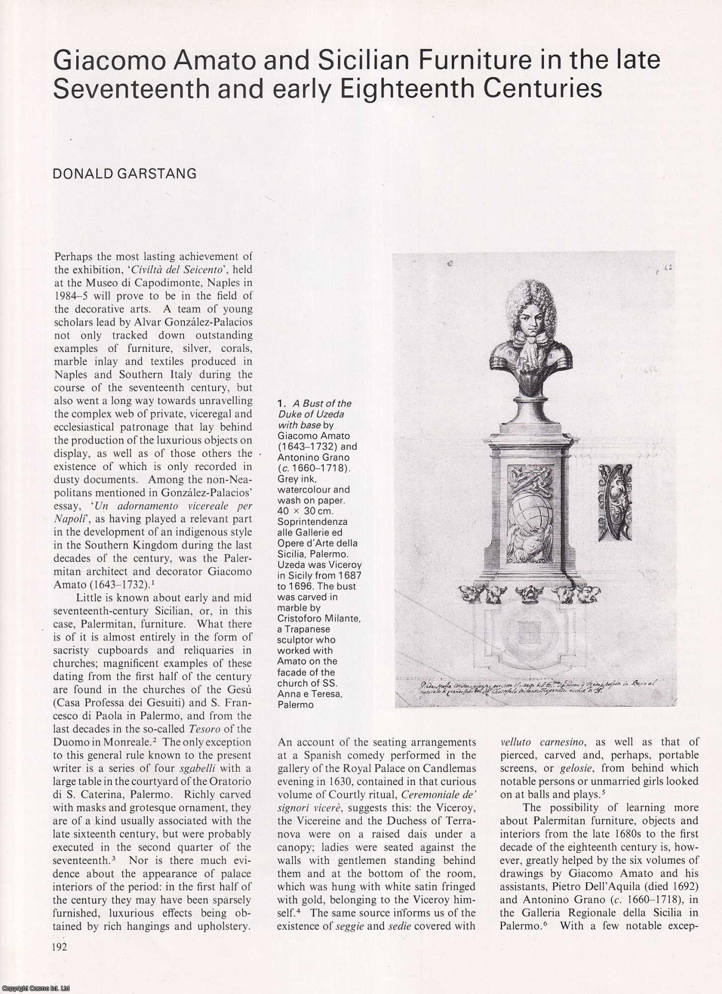 Donald Garstang - Giacomo Amato and Sicilian Furniture in the Late Seventeenth and Early Eighteenth Centuries. An original article from Apollo, International Magazine of the Arts, 1986.