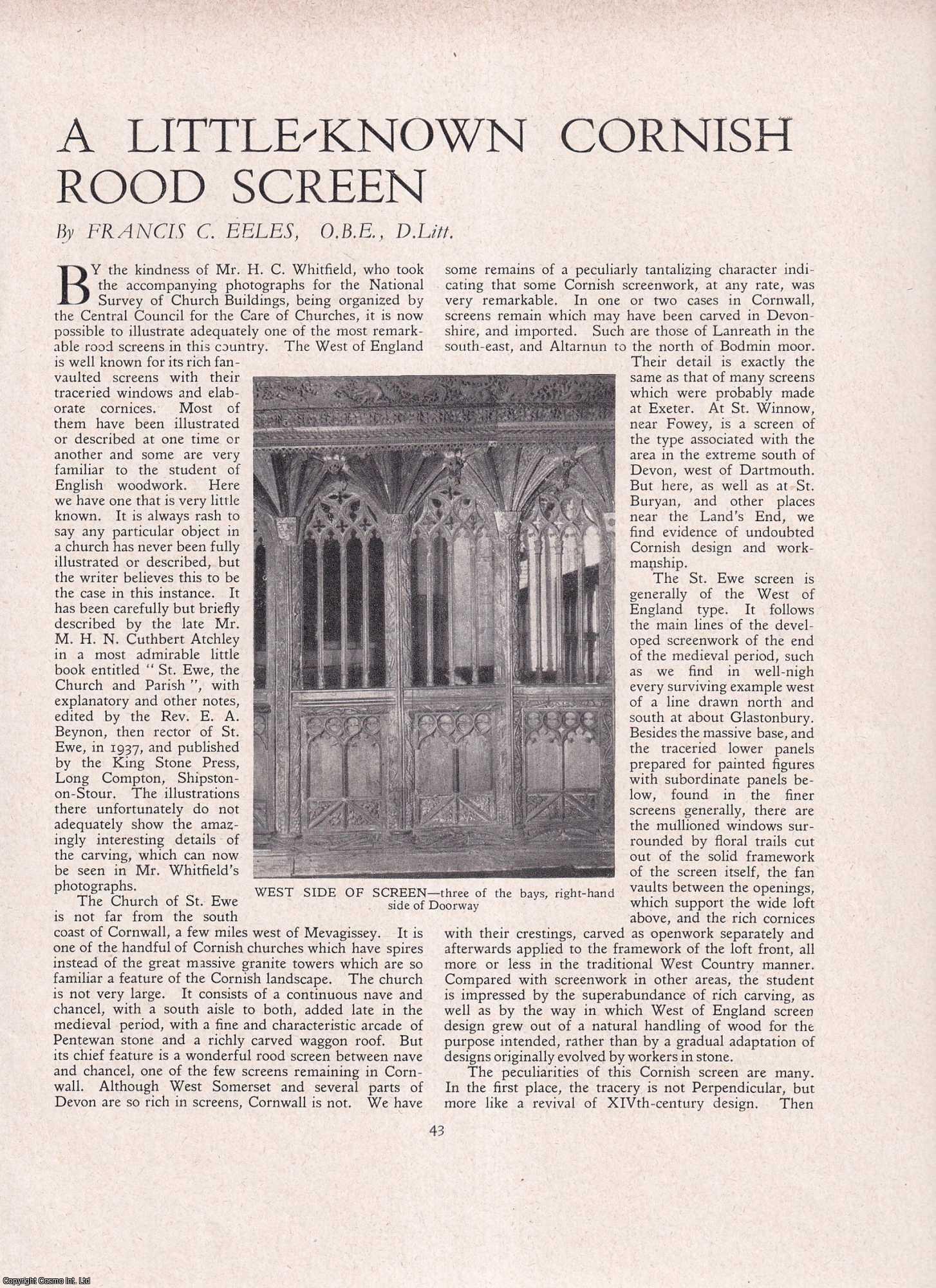 Francis C. Eeles - A Little-Known Cornish Rood Screen at St. Ewe. An original article from Apollo, International Magazine of the Arts, 1942.