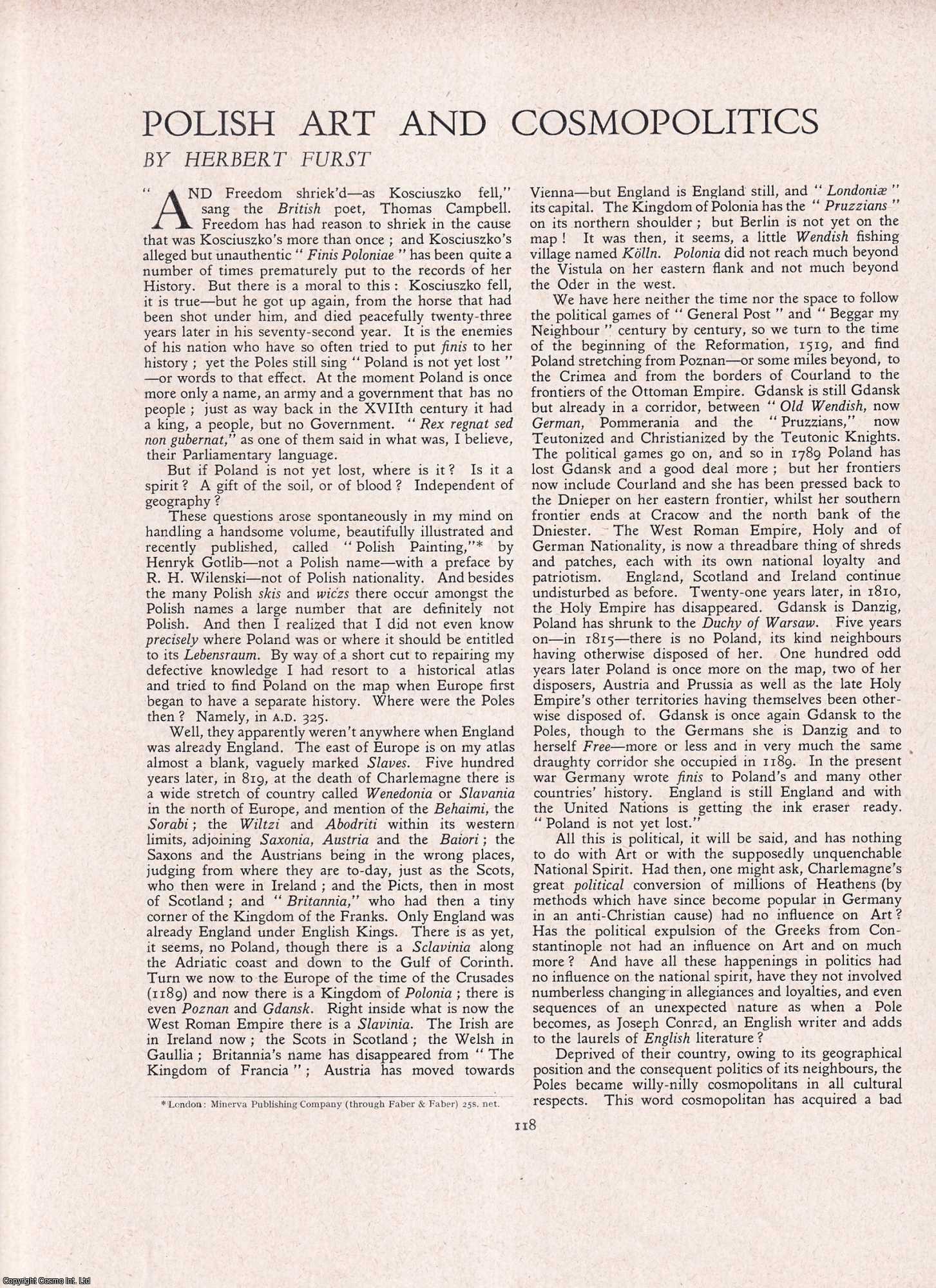 Herbert Furst - Polish Art and Cosmopolitics. An original article from Apollo, International Magazine of the Arts, 1942.