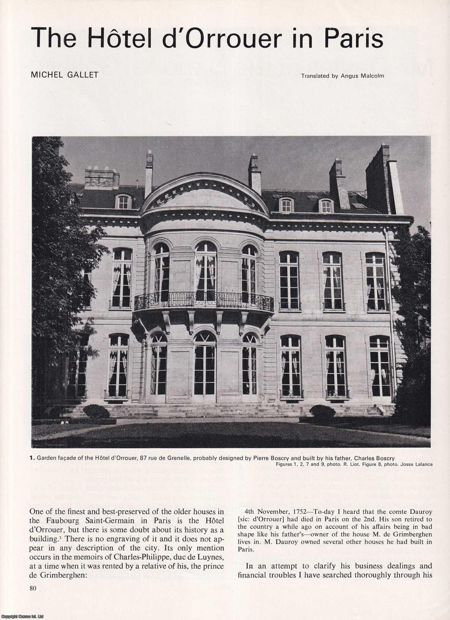 Michel Gallet - The Hotel d'Orrouer in Paris. An original article from Apollo, International Magazine of the Arts, 1968.