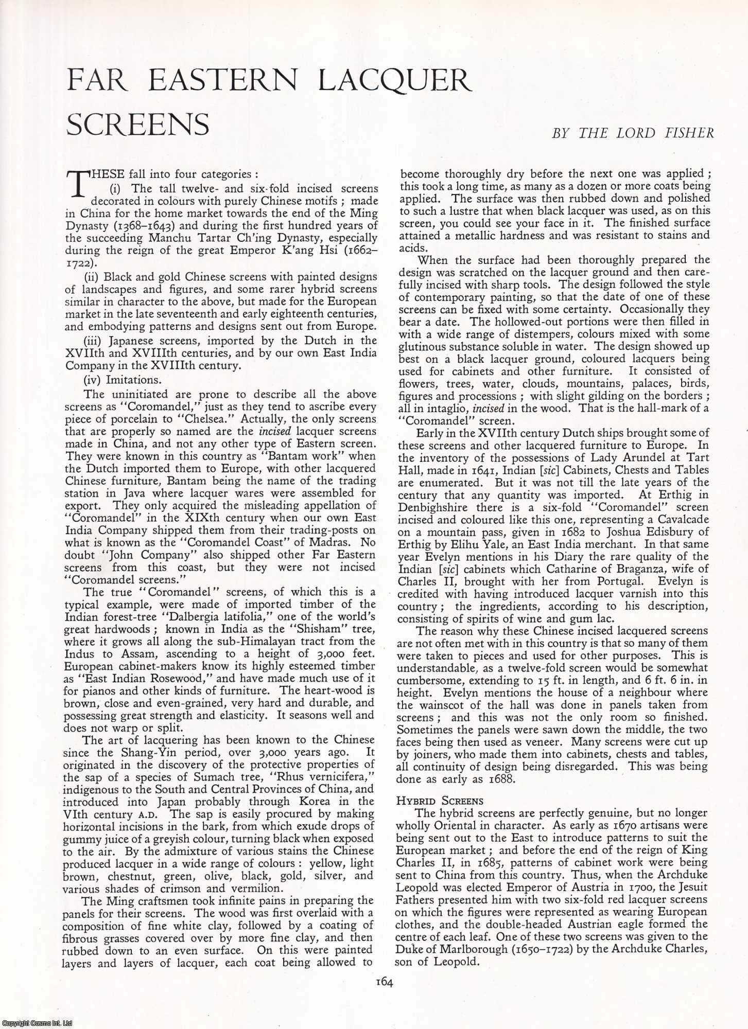 Lord Fisher - Far Eastern Lacquer Screens. An original article from Apollo, International Magazine of the Arts, 1952.