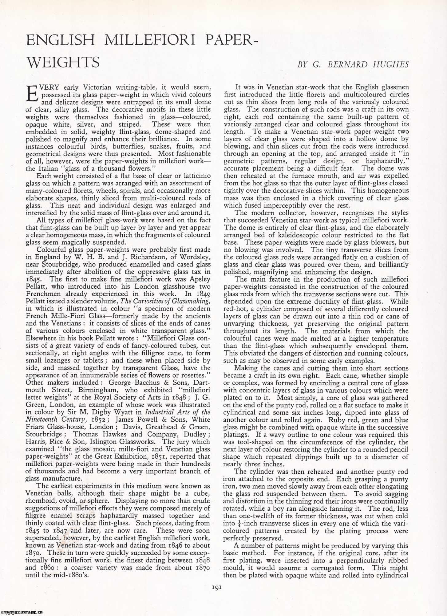 G. Bernard Hughes - English Millefiori Paper-Weights. An original article from Apollo, International Magazine of the Arts, 1952.