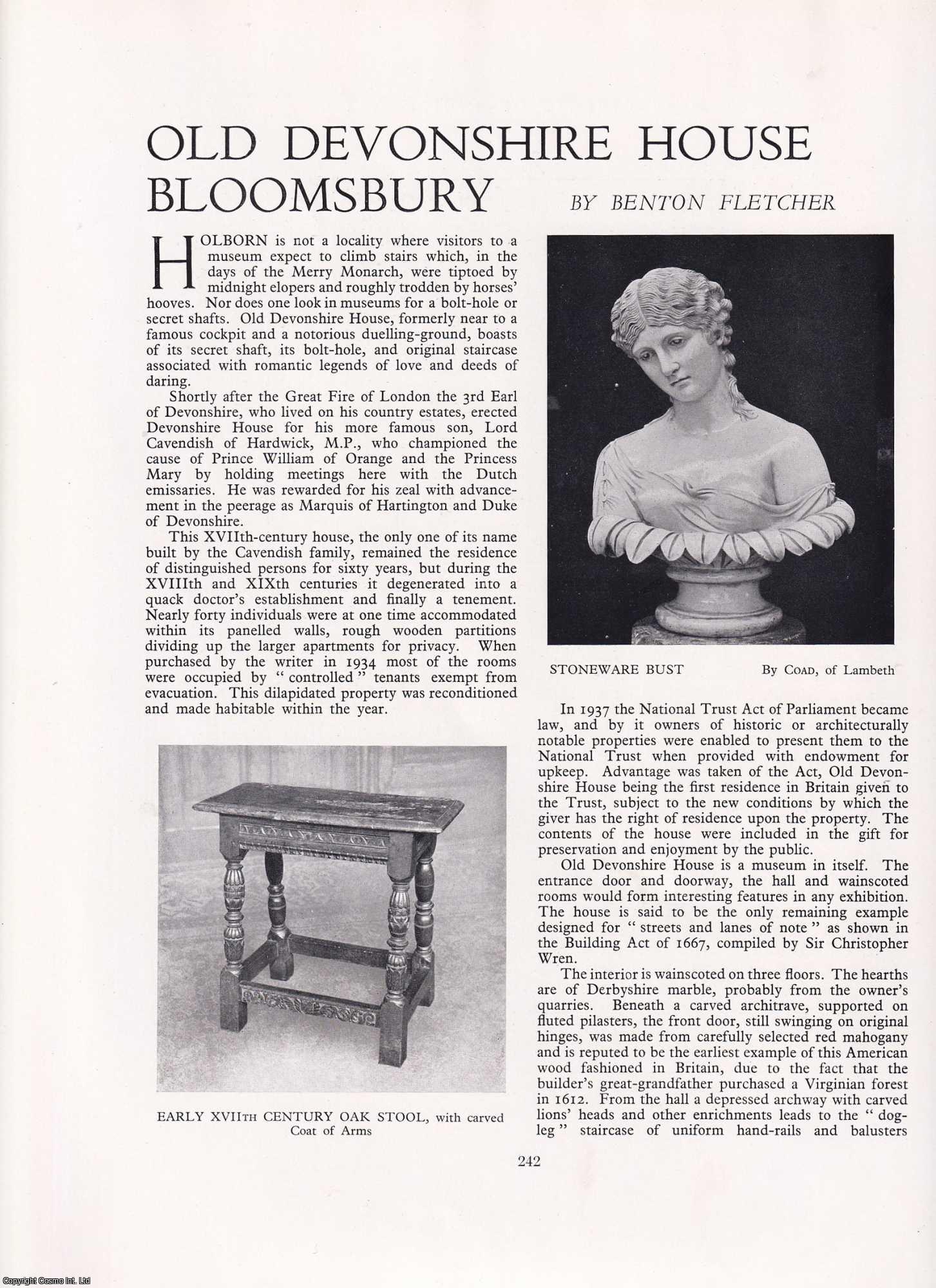 Benton Fletcher - Old Devonshire House, Bloomsbury. An original article from Apollo, International Magazine of the Arts, 1938.