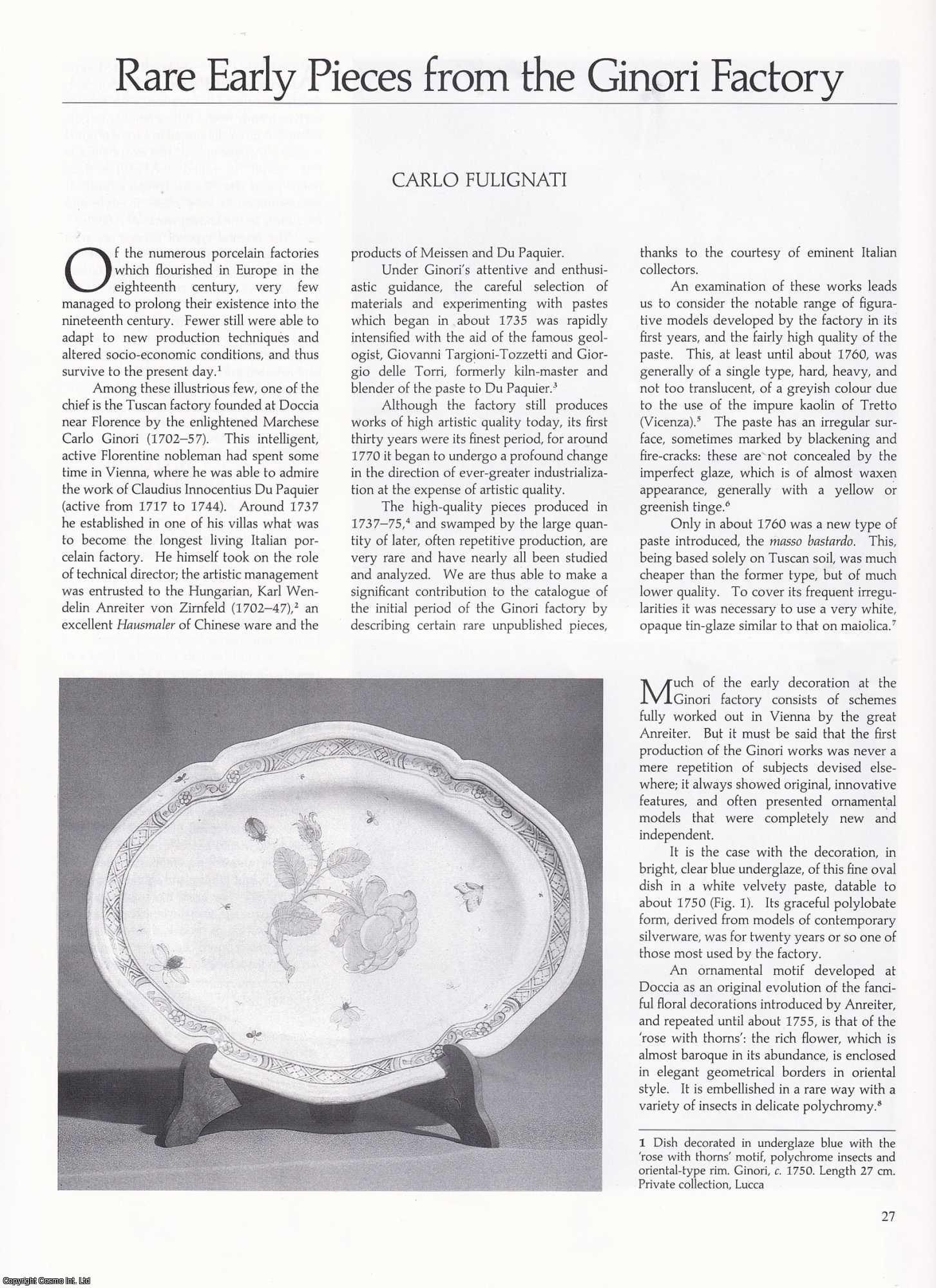Carlo Fulignati - Rare Early Pieces from the Ginori Factory. An original article from Apollo, International Magazine of the Arts, 1988.