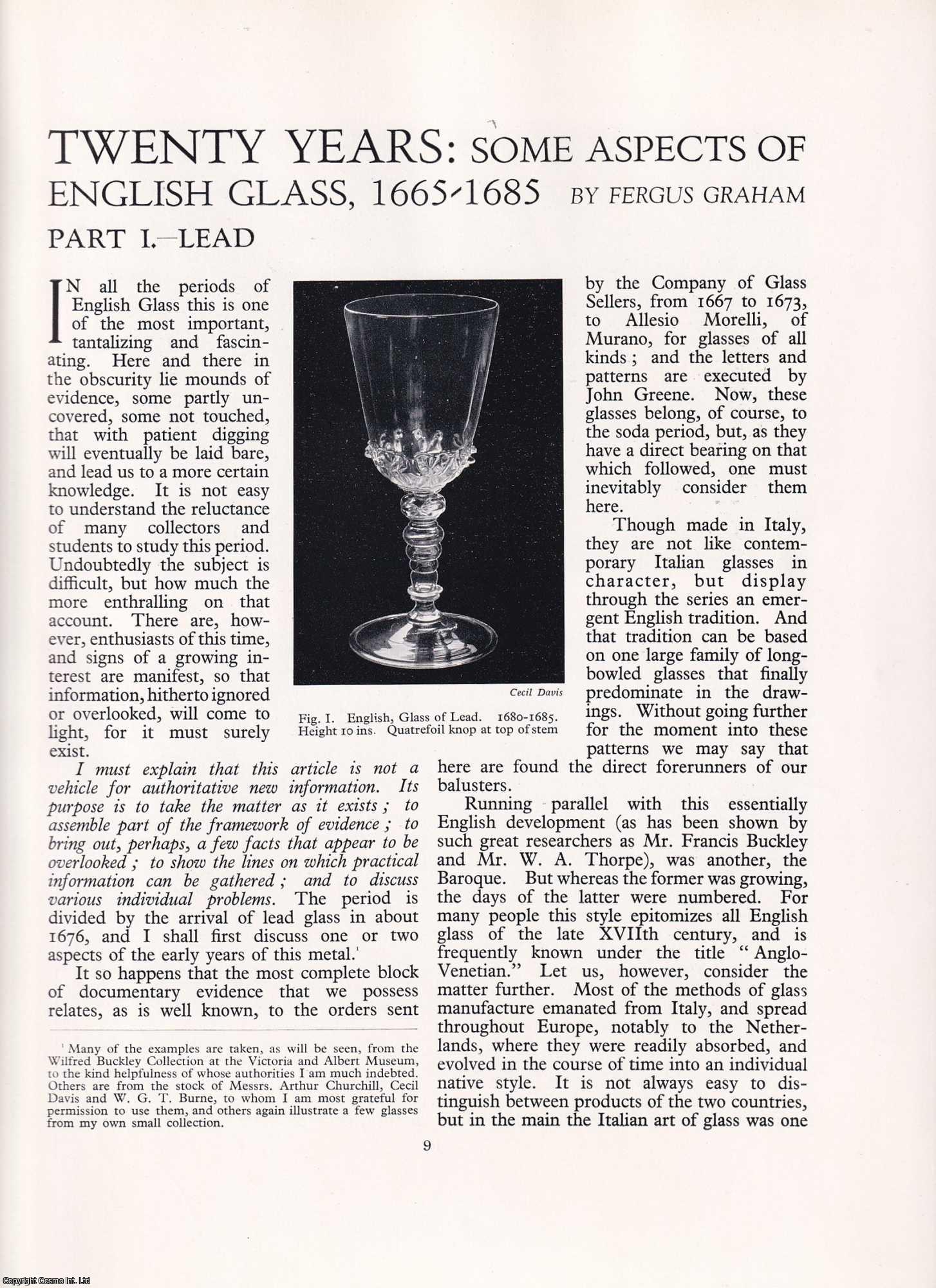 Fergus Graham - Aspects of English Glass, 1665-1685: Part 1, Lead. An original article from Apollo, International Magazine of the Arts, 1937.
