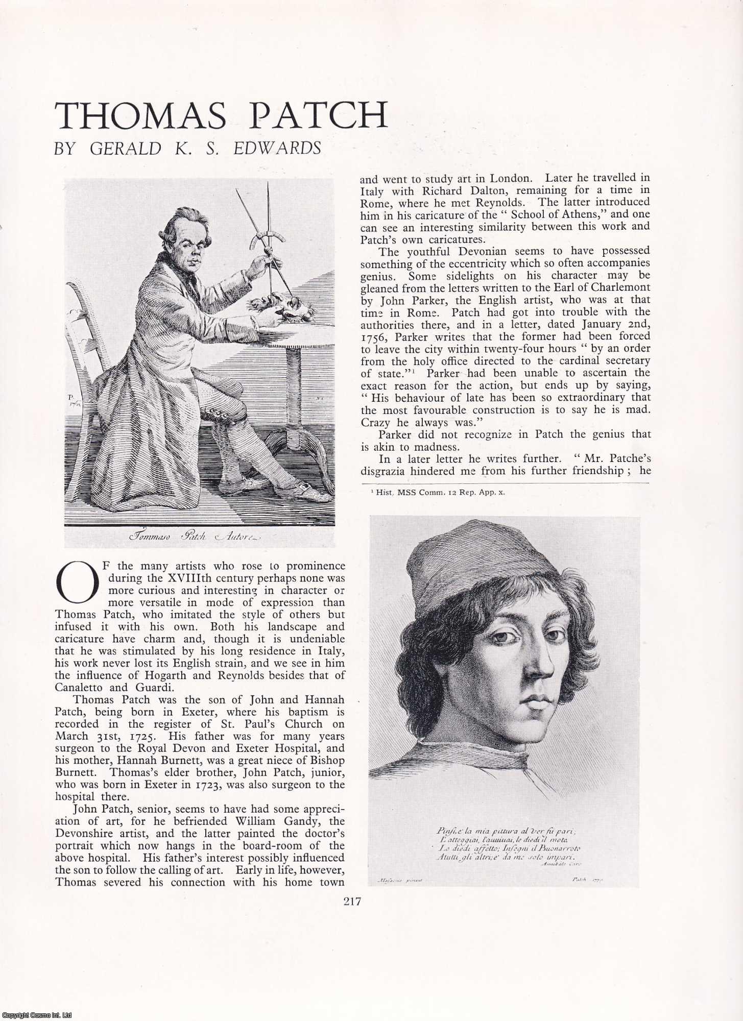 Gerald K.S. Edwards - Thomas Patch (1725-1882), English Painter, Printmaker in Etching, Physiognomist and Art Historian. An original article from Apollo, International Magazine of the Arts, 1937.