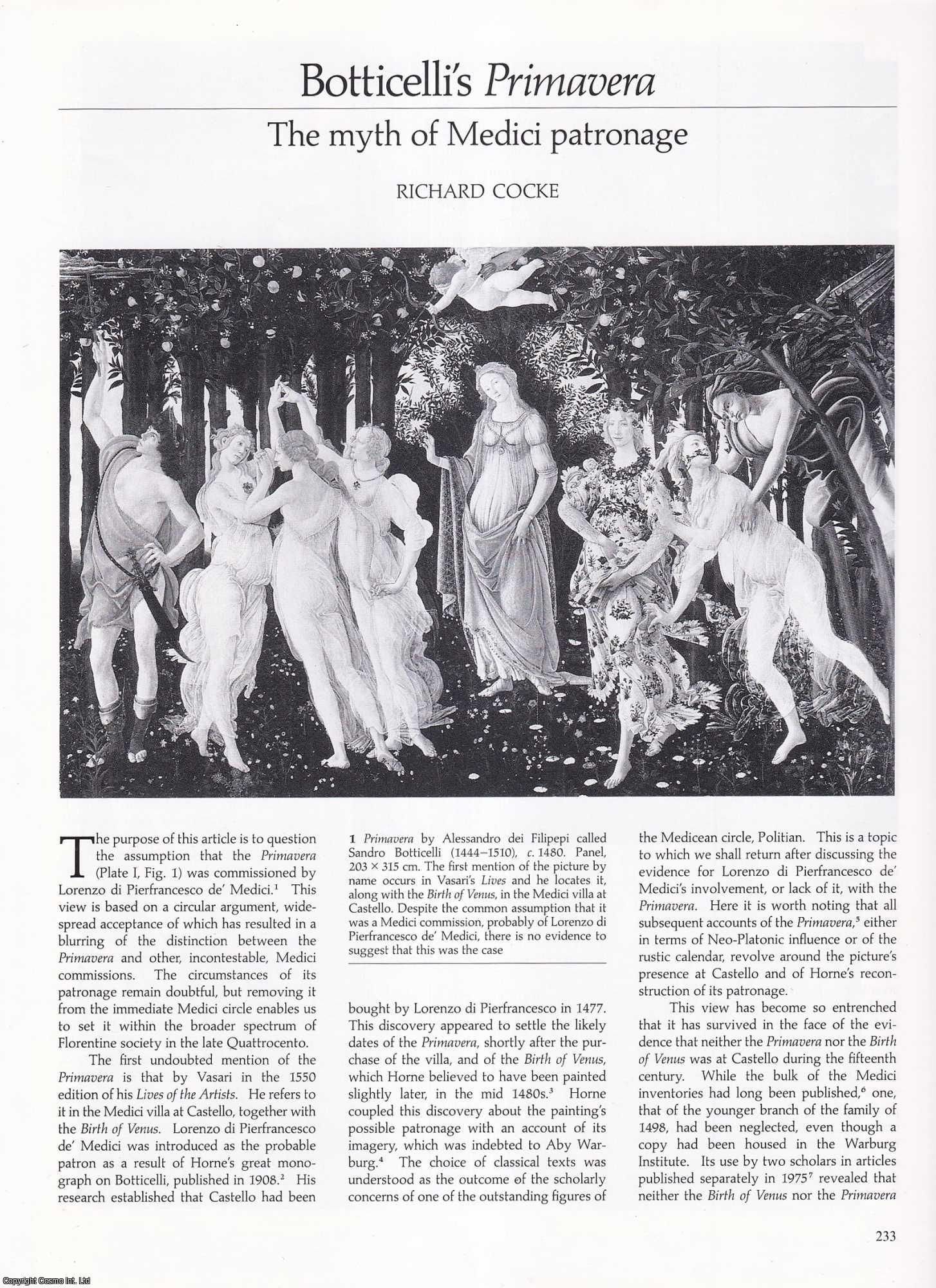 Richard Cocke - Botticelli's Primavera: The Myth of Medici Patronage. An original article from Apollo, International Magazine of the Arts, 1992.