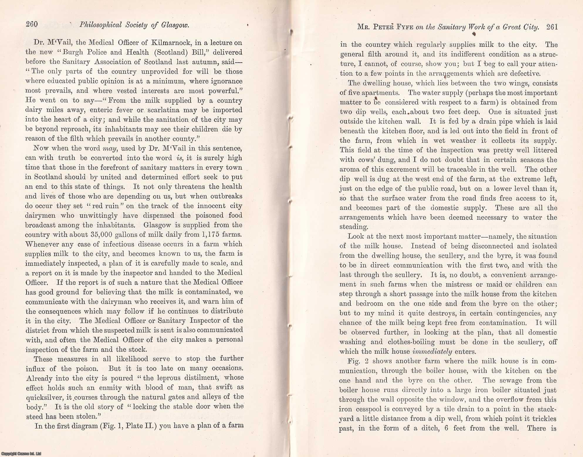 Peter Fyfe - On the Sanitary Work of a Great City, (Glasgow). This is an original article from the Proceedings of the Glasgow Philosophical Society, 1888.