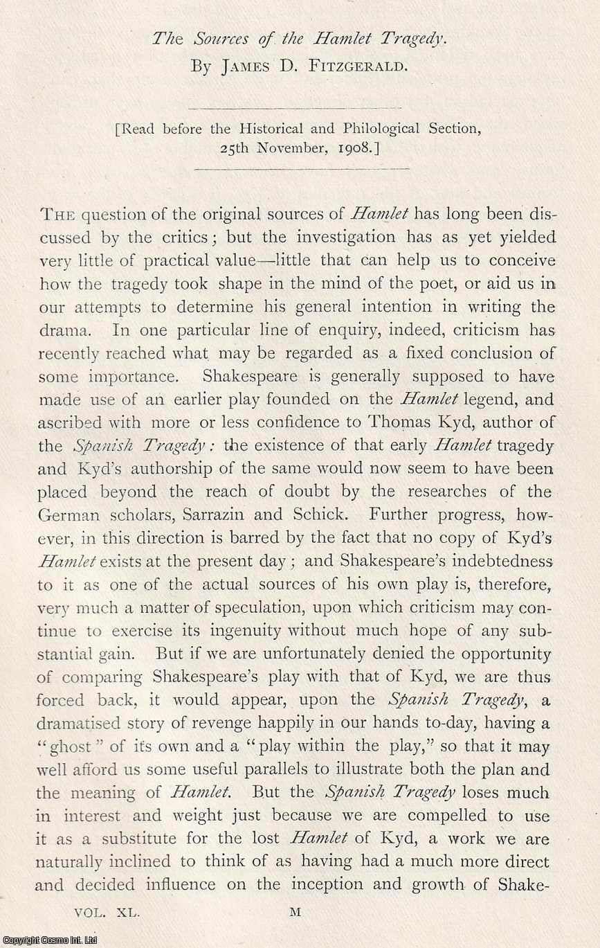 James D. Fitzgerald - The Sources of the Hamlet Tragedy. This is an original article from the Proceedings of the Glasgow Philosophical Society, 1908.
