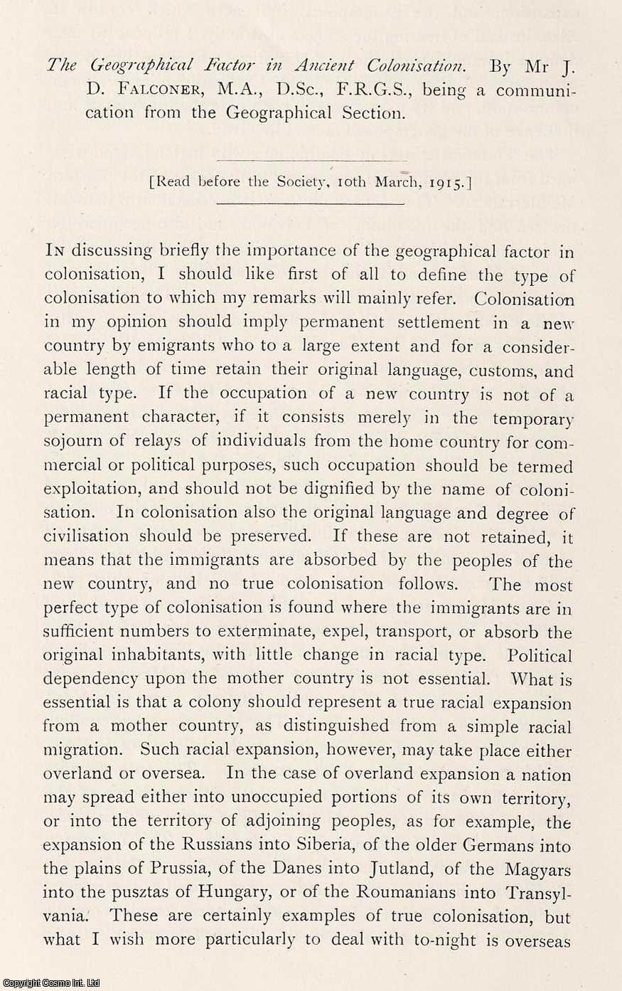 J.D. Falconer - The Geographical Factor in Ancient Colonisation. This is an original article from the Proceedings of the Glasgow Philosophical Society, 1915.