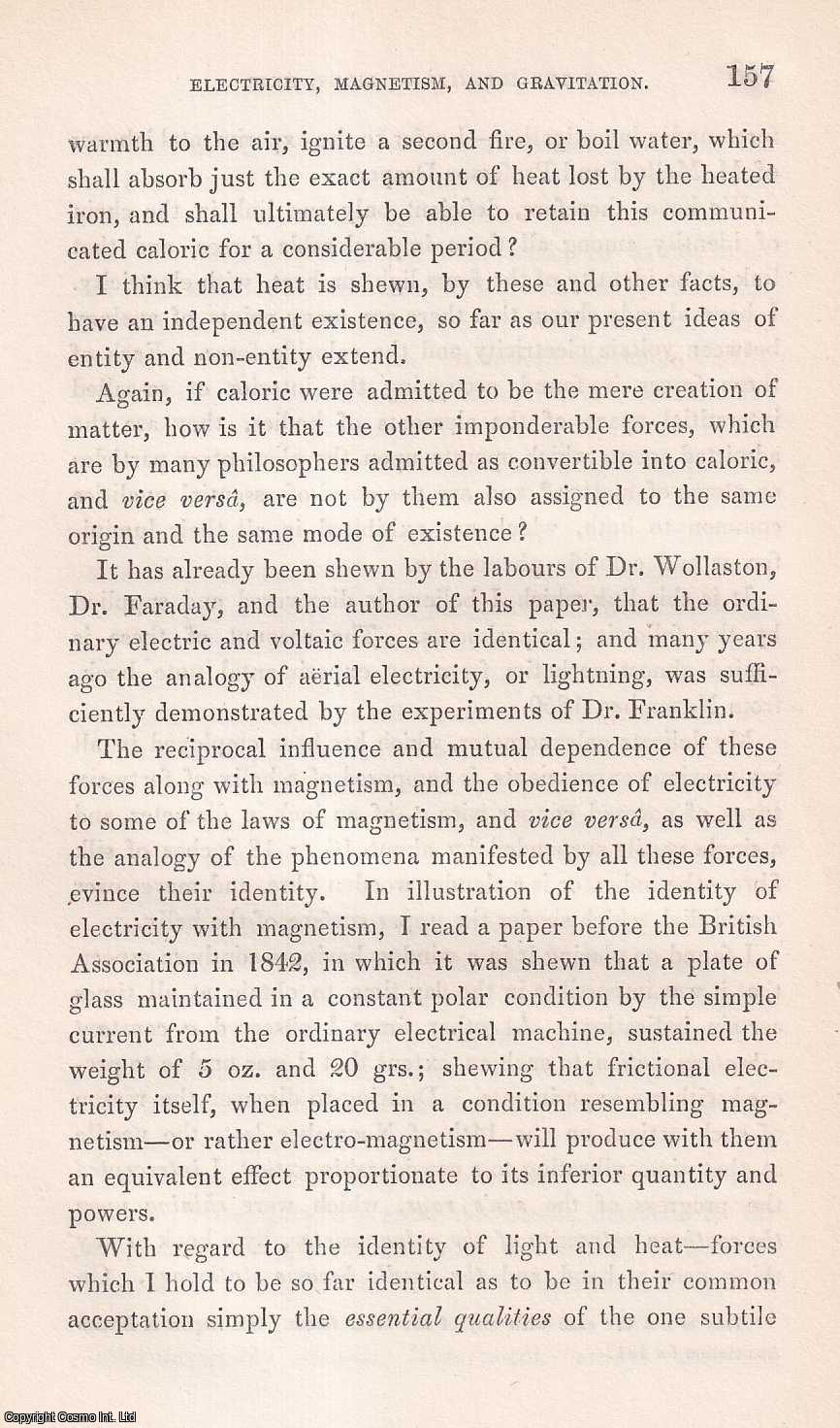 J. Goodman - On the Identity of Light, Heat, Electricity, Magnetism and Gravitation. This is an original article from the Memoirs of the Literary and Philosophical Society of Manchester, 1852.
