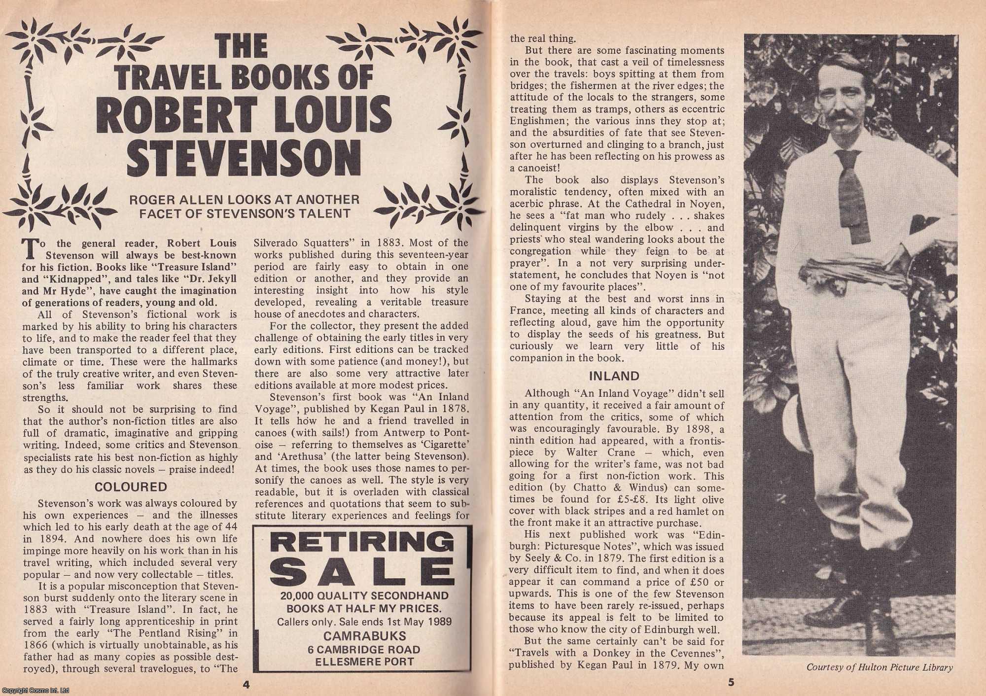 Roger Allen - The Travel Books of Robert Louis Stevenson. This is an original article separated from an issue of The Book & Magazine Collector publication, 1989.