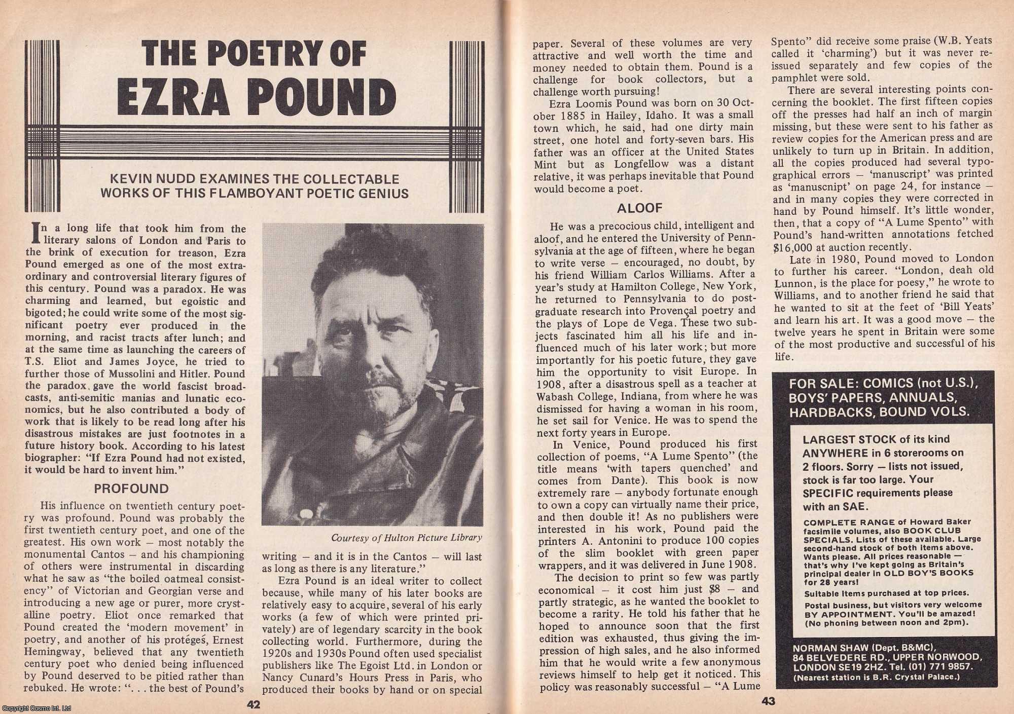 Kevin Nudd - The Poetry of Ezra Pound. This is an original article separated from an issue of The Book & Magazine Collector publication, 1989.
