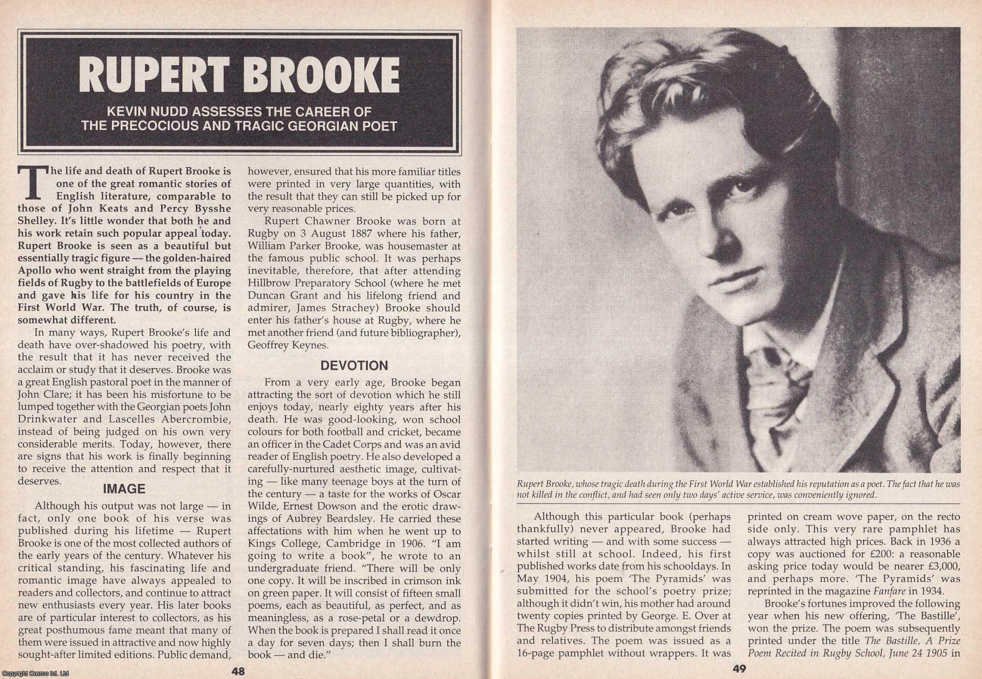 Kevin Nudd - Rupert Brooke : Georgian Poet. This is an original article separated from an issue of The Book & Magazine Collector publication, 1992.