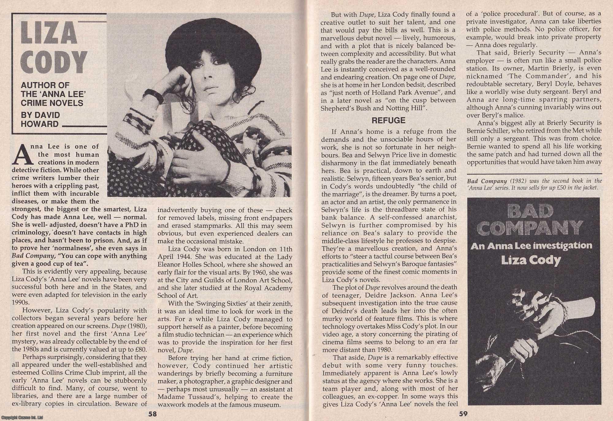 David Howard - Liza Cody : Author of The Anna Lee Crime Novels. This is an original article separated from an issue of The Book & Magazine Collector publication, 1998.