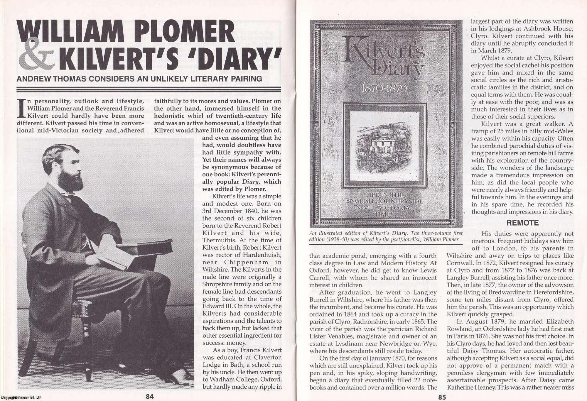 Andrew Thomas - William Plomer & Reverend Francis Kilvert's Diary. This is an original article separated from an issue of The Book & Magazine Collector publication, 2002.