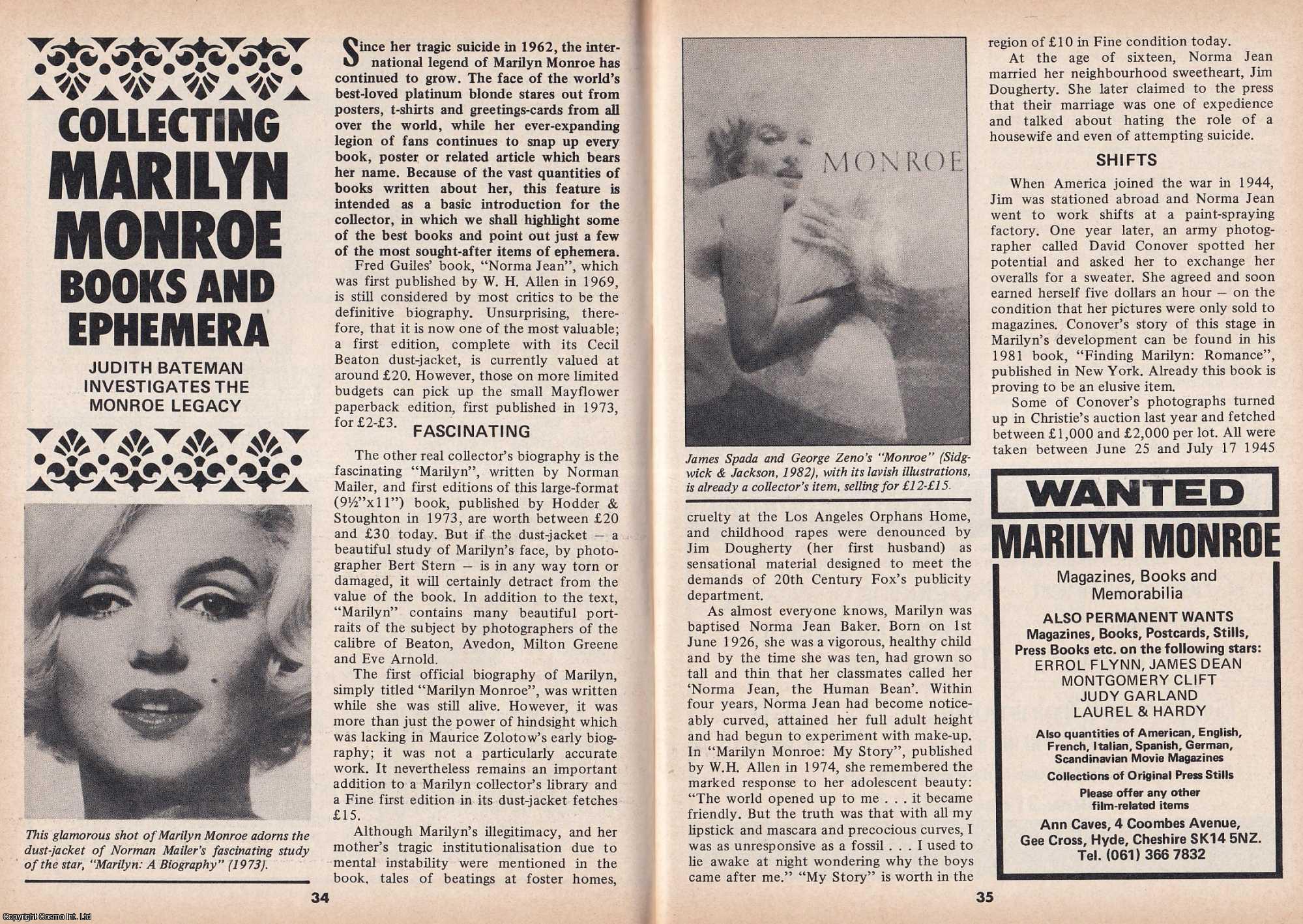 Judith Bateman - Collecting Marilyn Monroe Books & Ephemera. This is an original article separated from an issue of The Book & Magazine Collector publication.