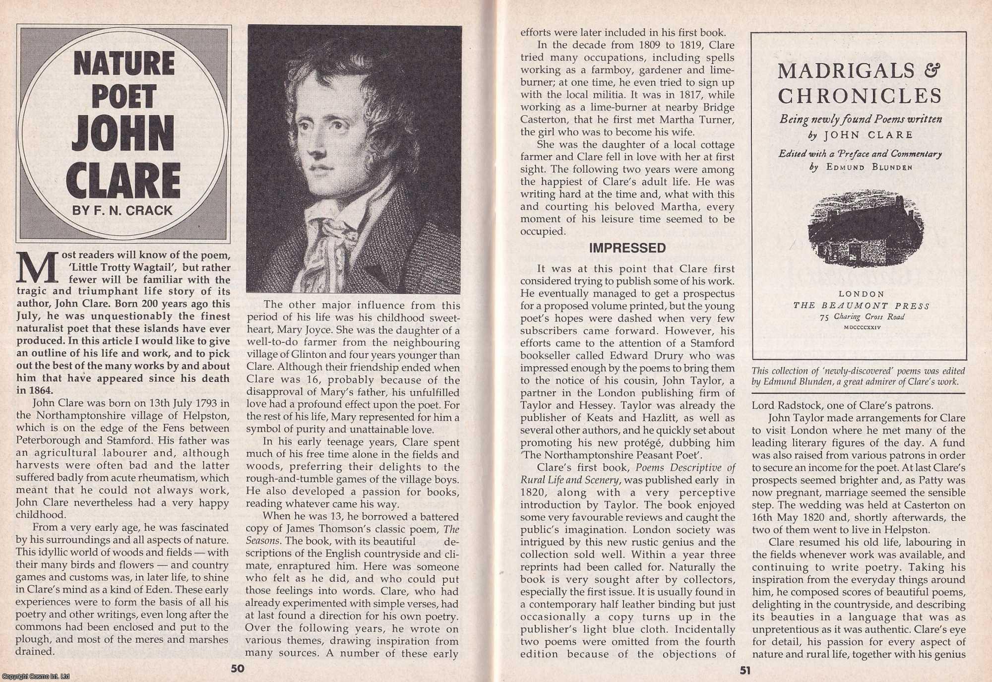 F.N. Crack - Poet John Clare. This is an original article separated from an issue of The Book & Magazine Collector publication, 1993.