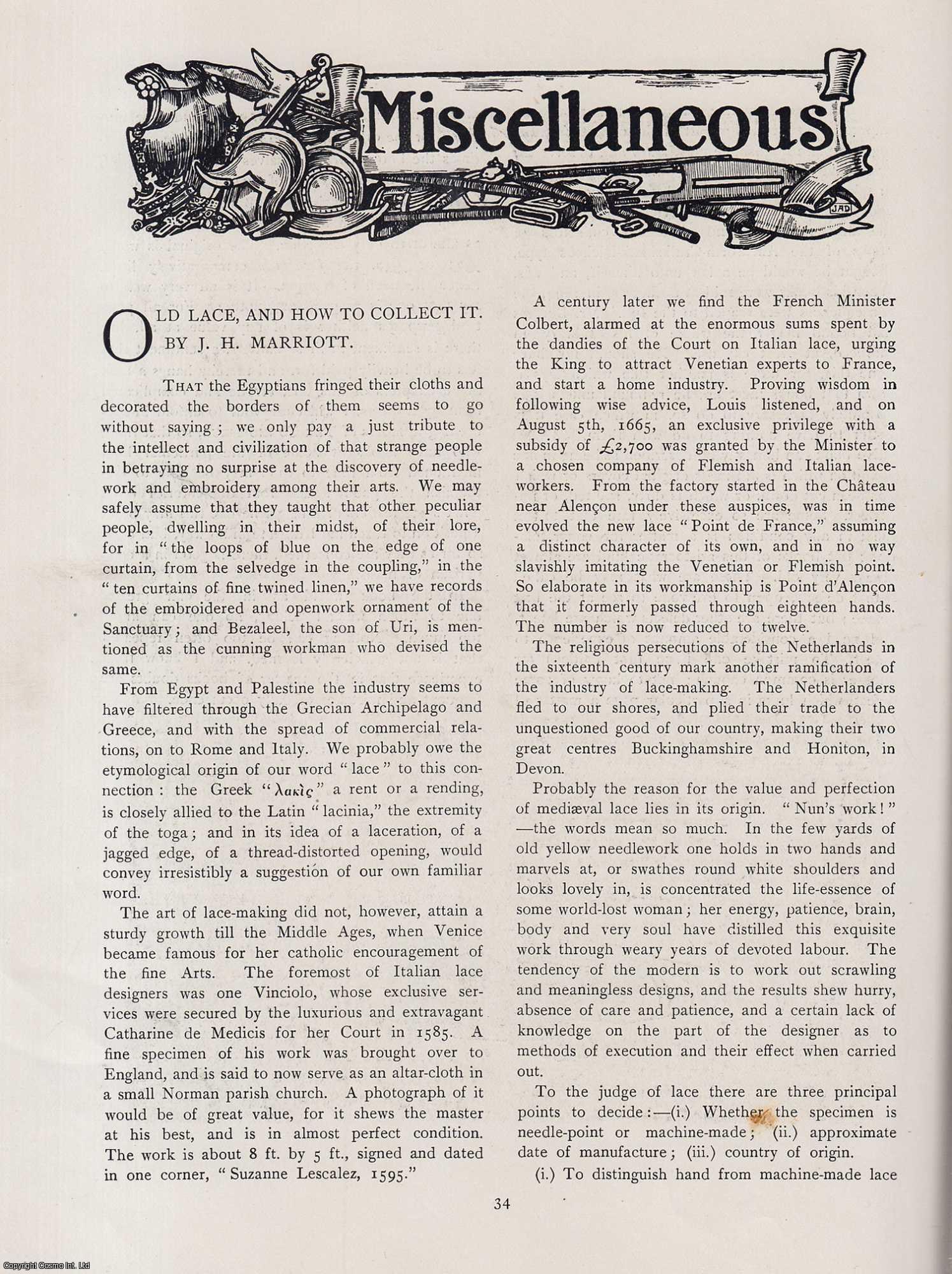 Marriott - Old Lace and How to Collect it. An original article from The Connoisseur, 1901.