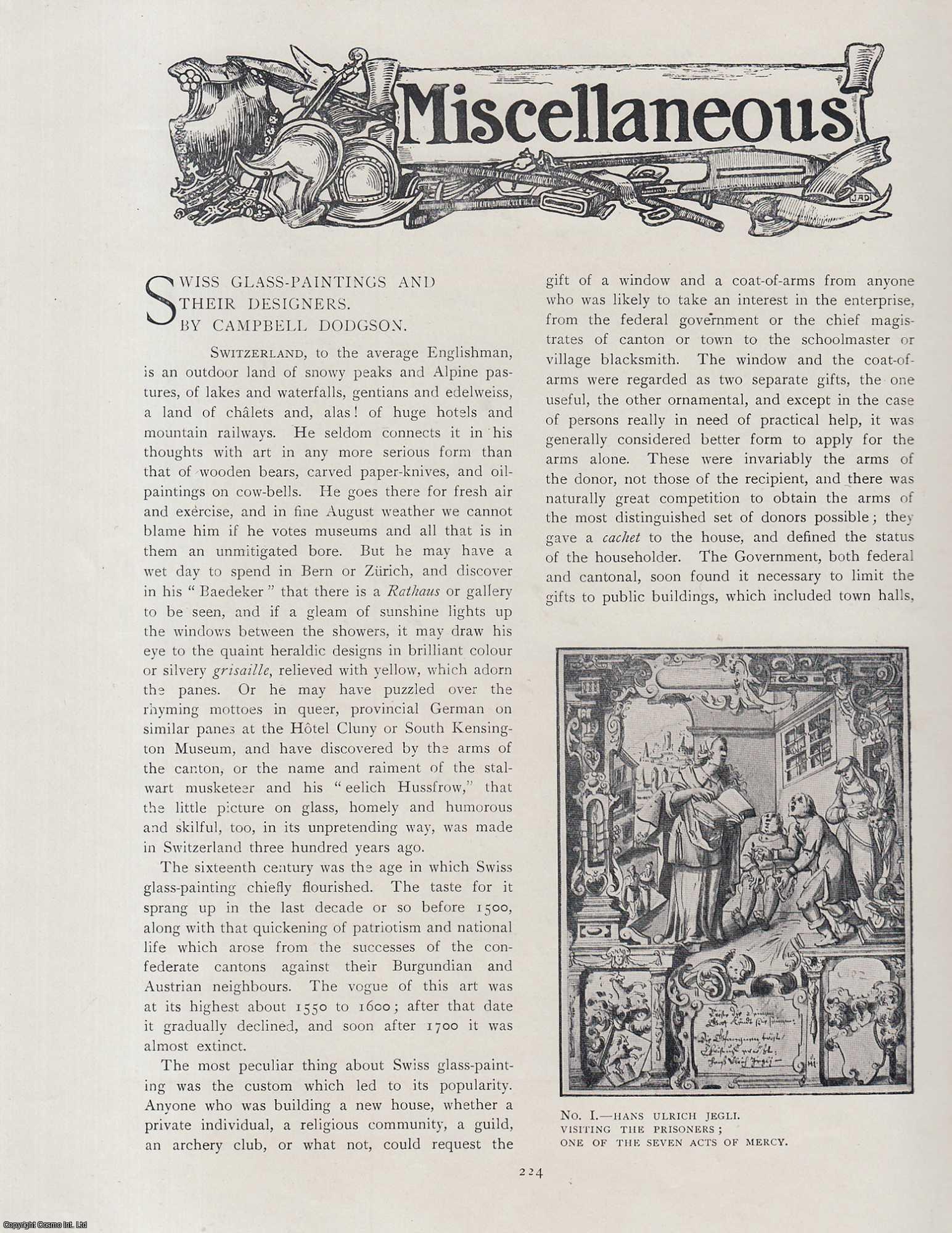 Campbell Dodgson - Swiss Glass-Paintings and Their Designers. An original article from The Connoisseur, 1901.