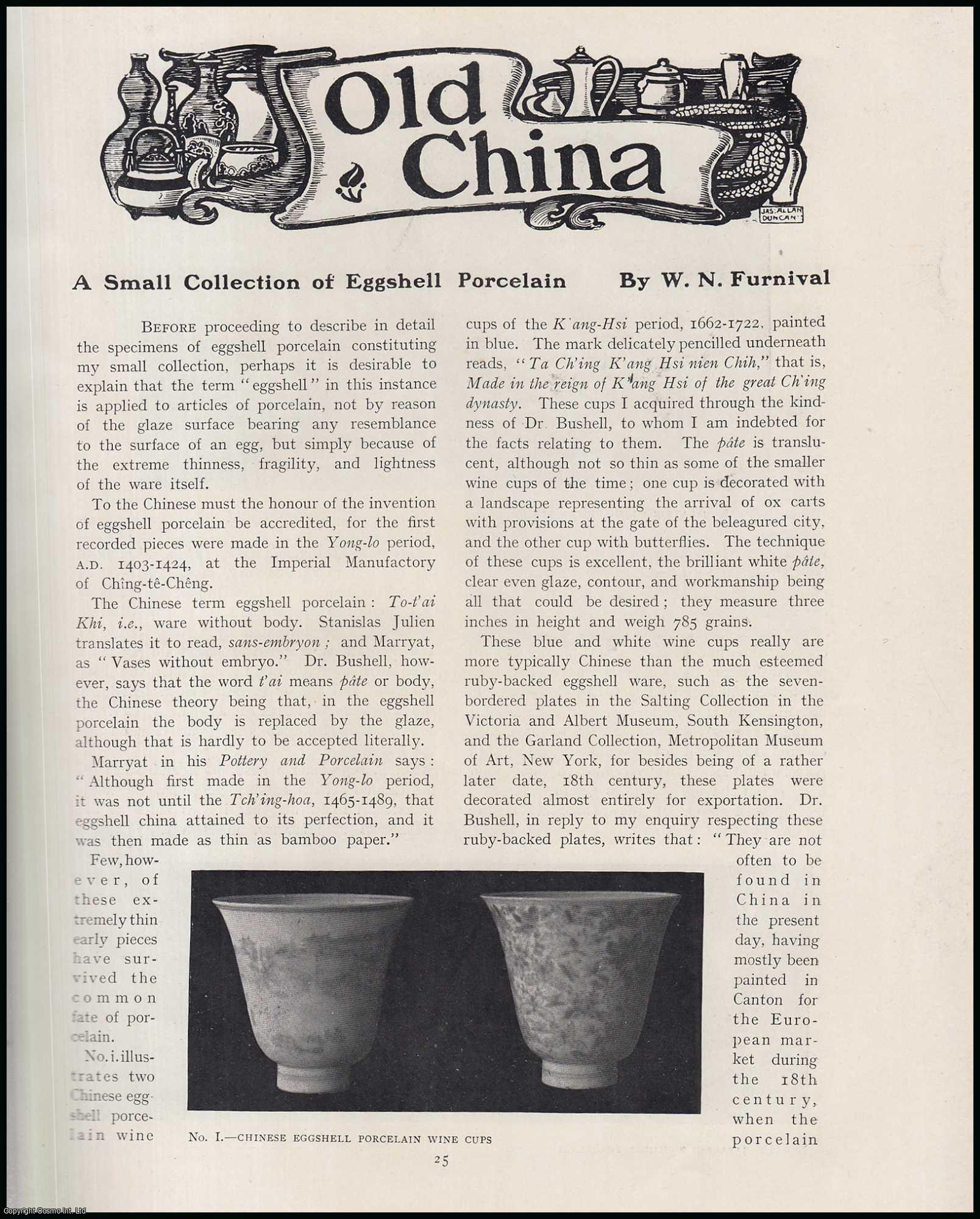 W.N. Furnival - A Small Collection of Eggshell Porcelain. An original article from The Connoisseur, 1905.