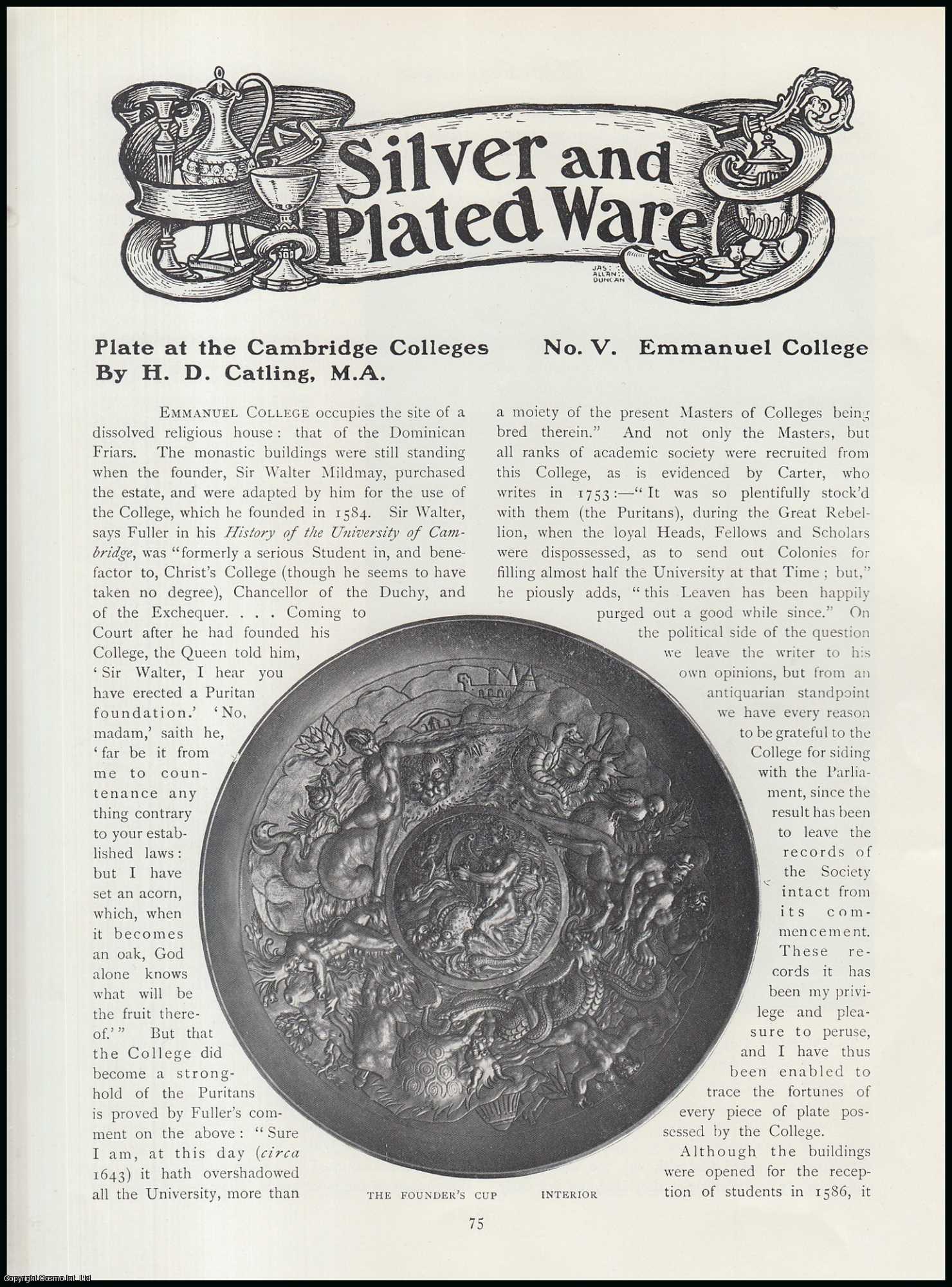 H.D. Catling - Plate at The Cambridge Colleges : Emmanuel College. An original article from The Connoisseur, 1906.