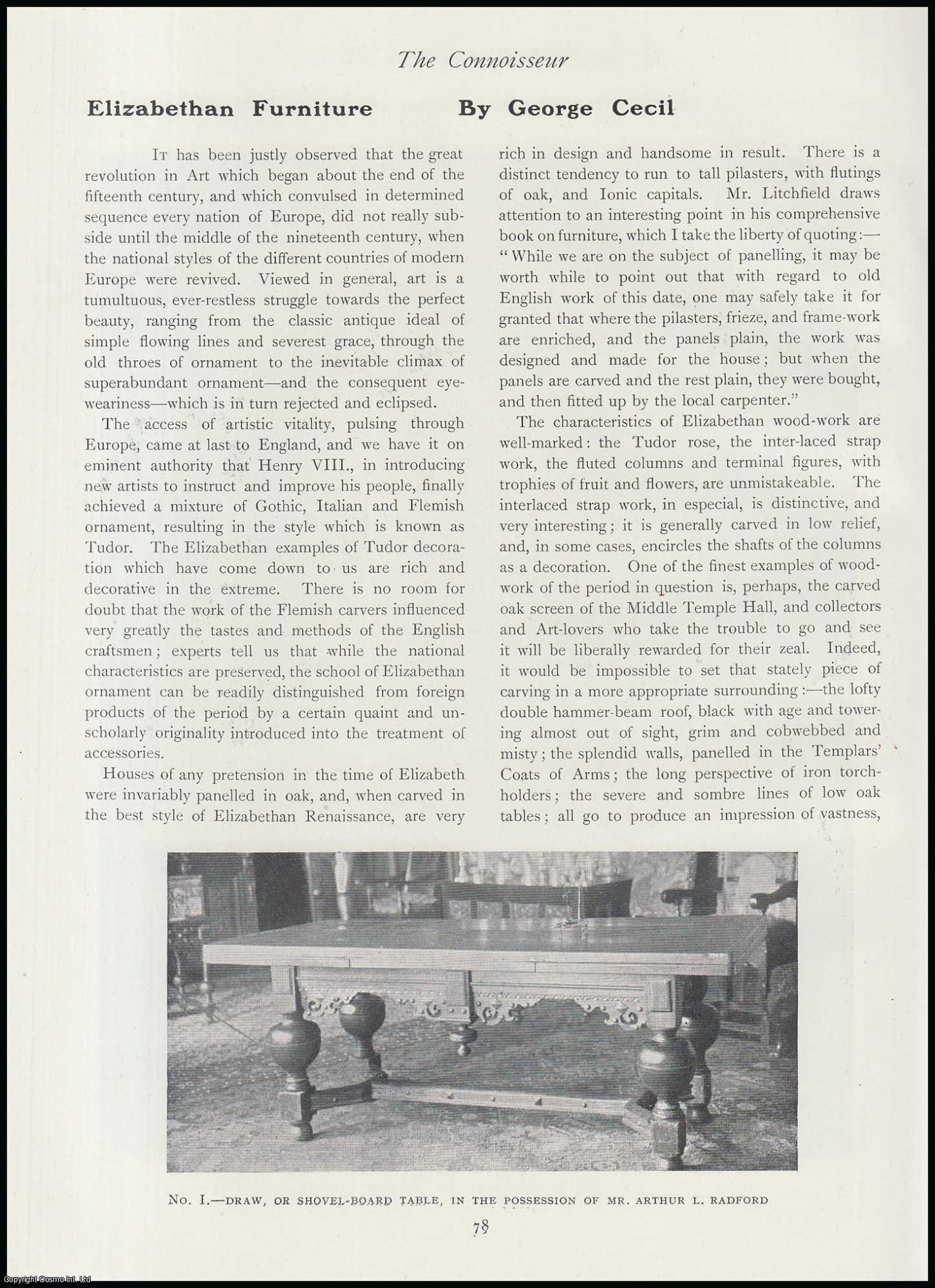 George Cecil - Elizabethan Furniture. An original article from The Connoisseur, 1907.
